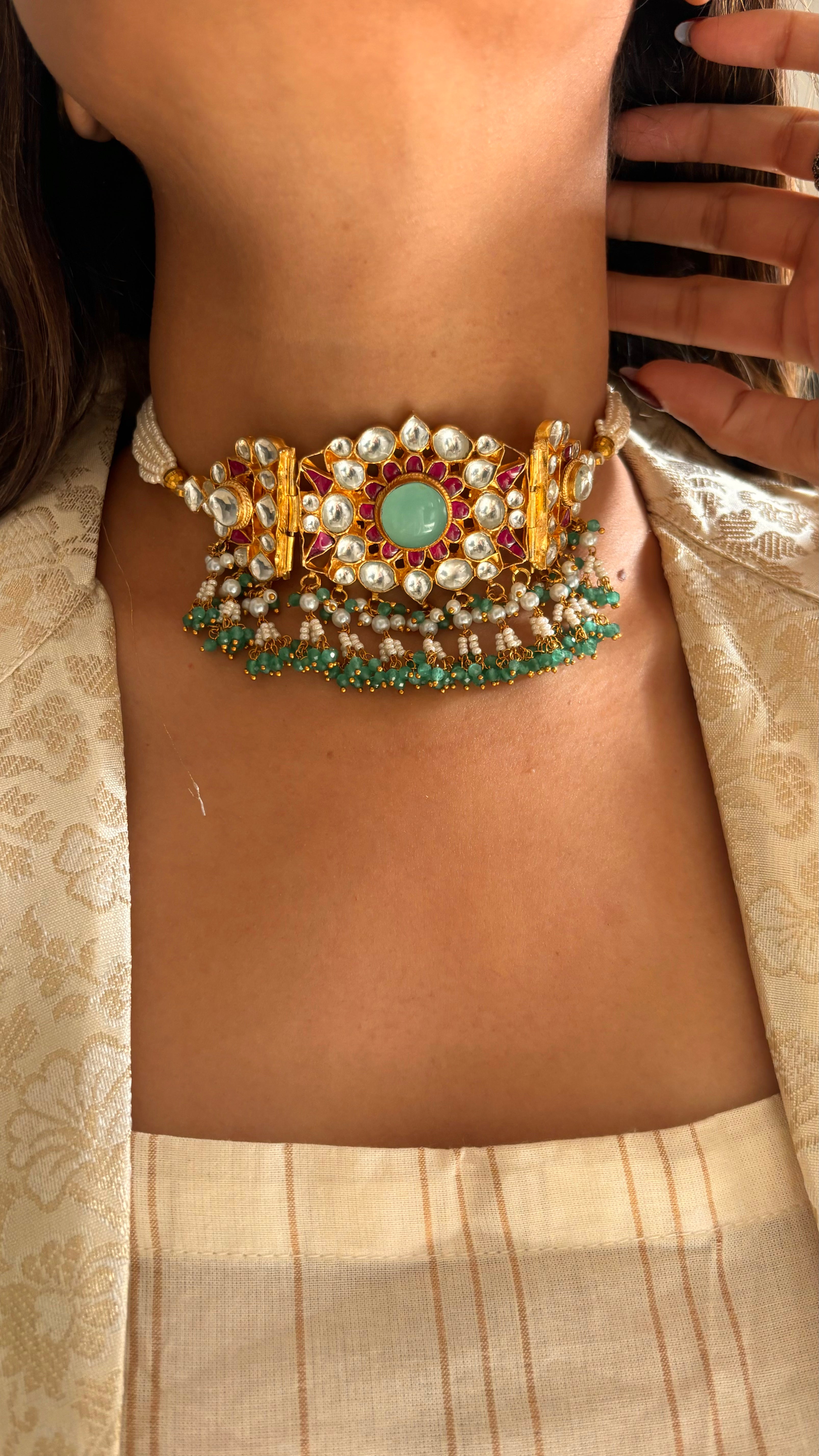 firoza ruby & mint fusion paachi choker