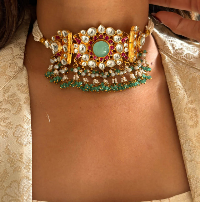 firoza ruby & mint fusion paachi choker