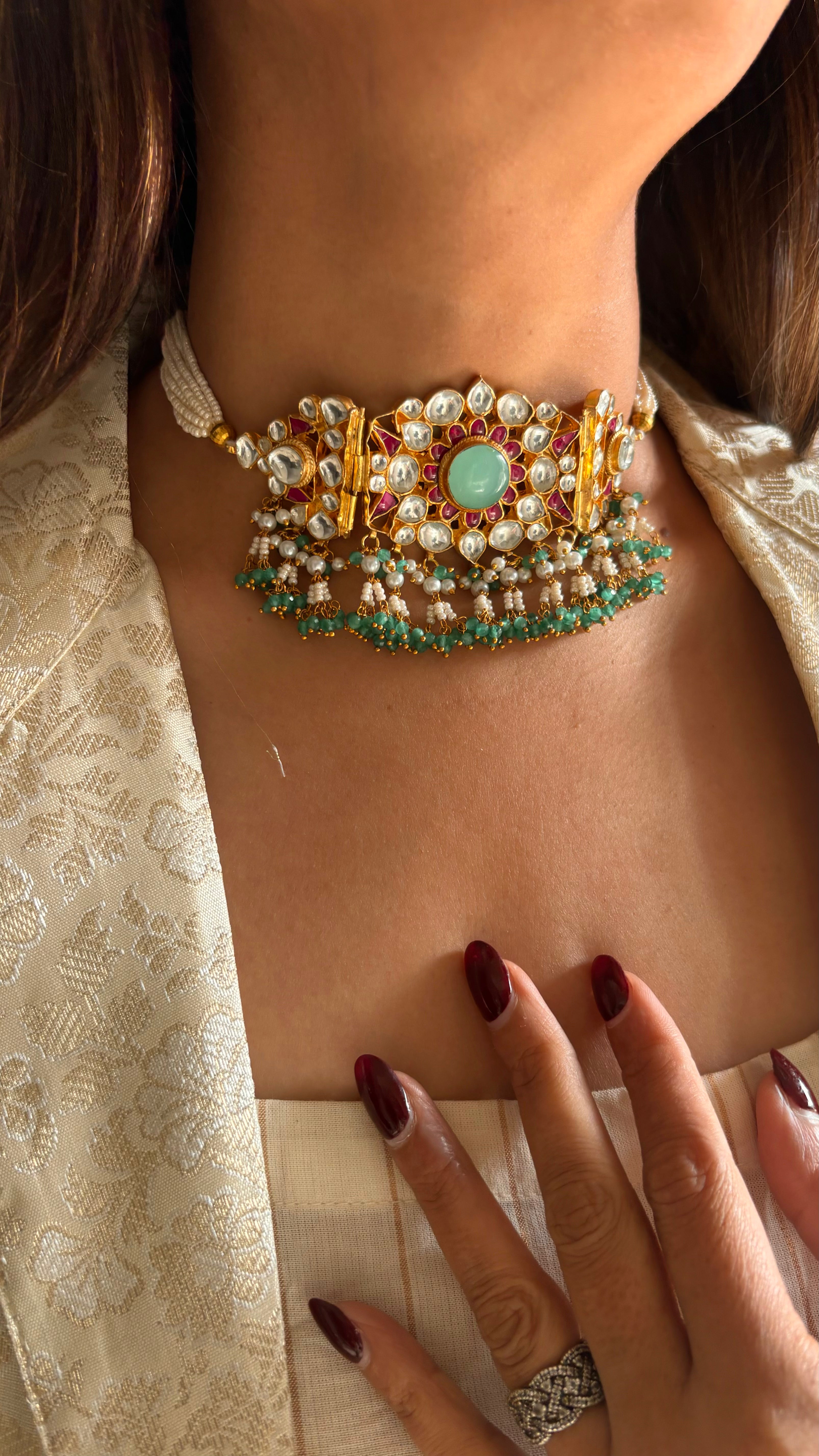 firoza ruby & mint fusion paachi choker