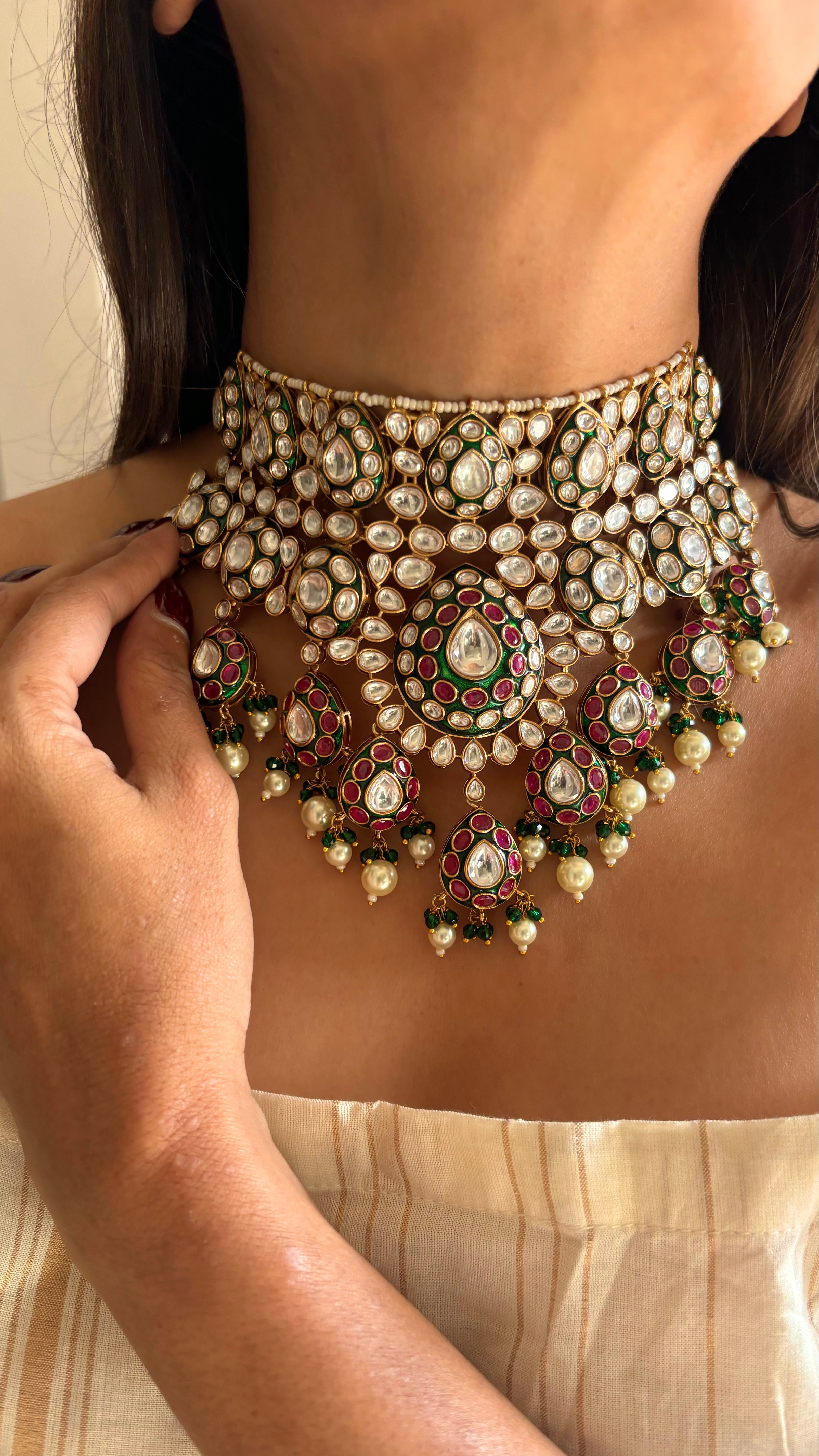 Bhumi meenakari polki Choker set