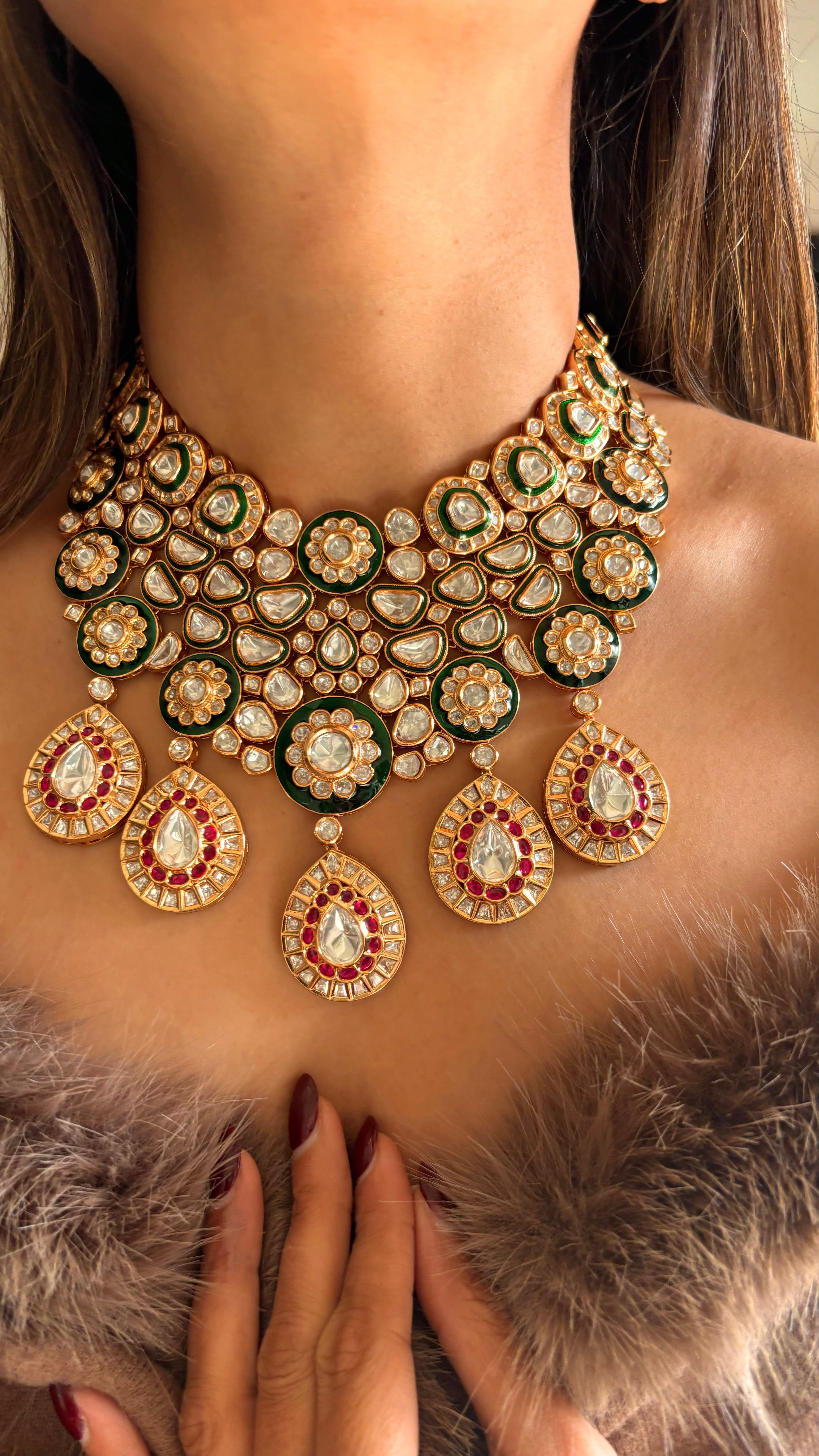 Anvitha emerald ruby Moissanite Necklace set