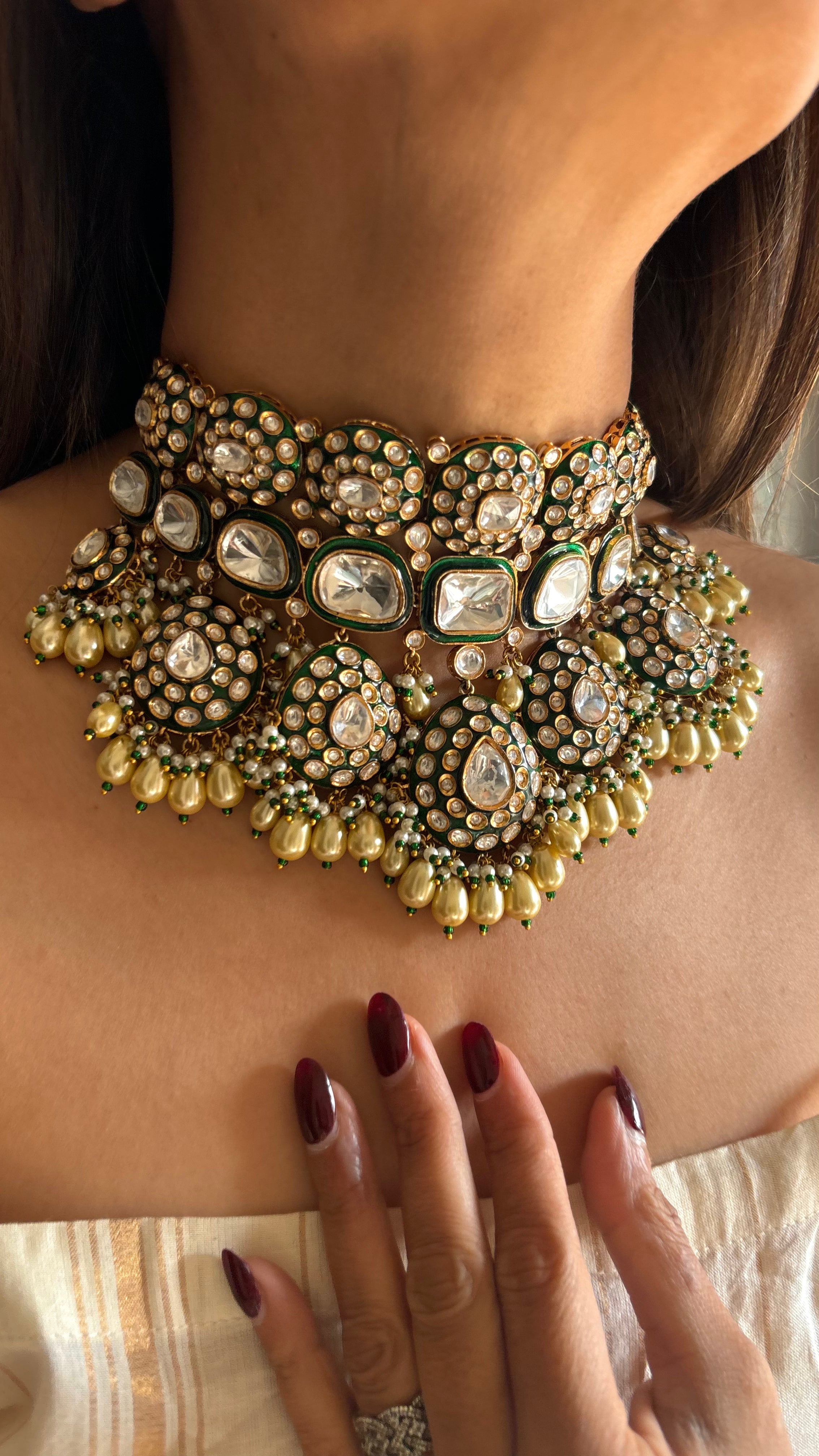 Amala emerald meenakari uncut polki choker