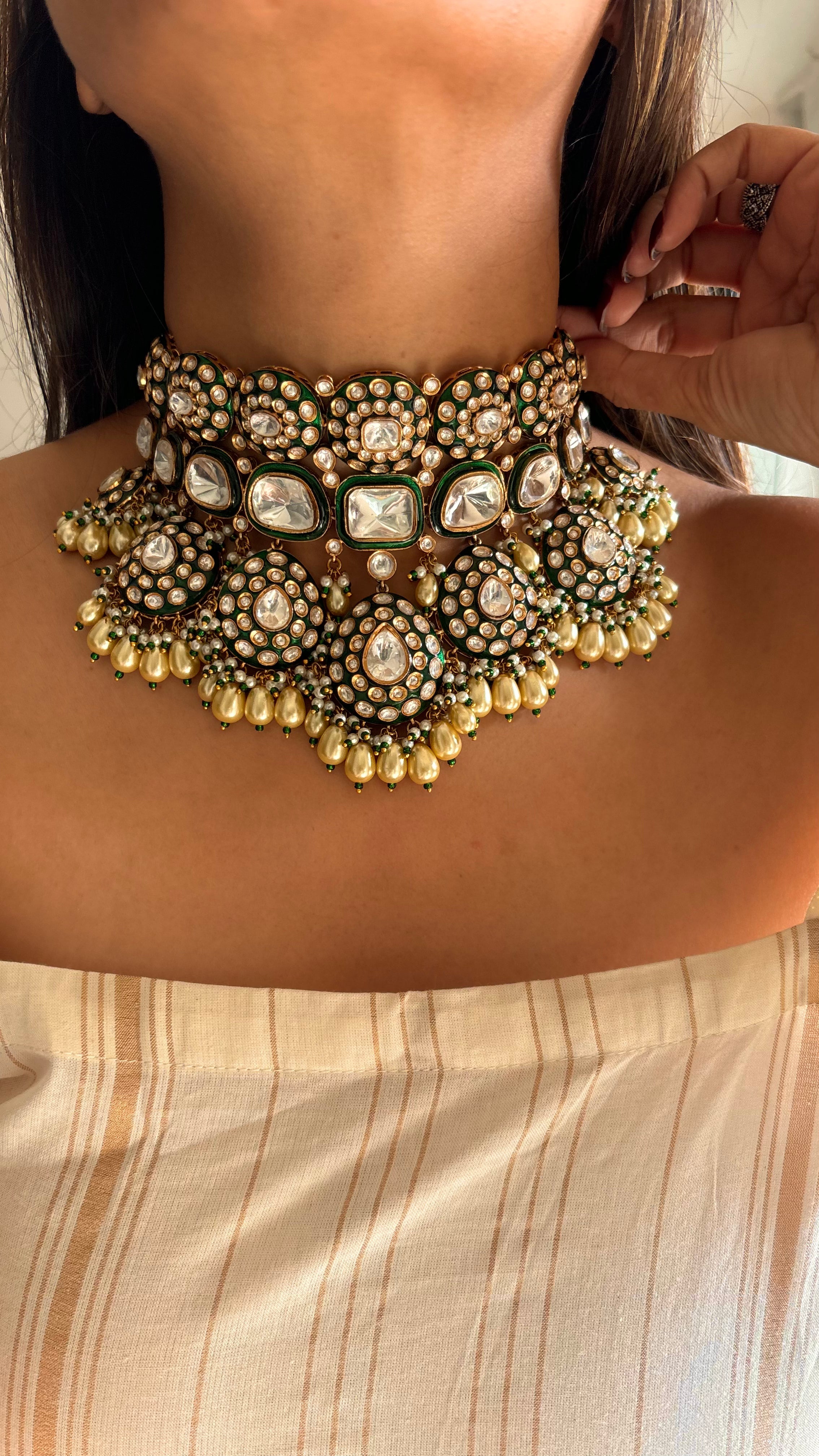 Amala emerald meenakari uncut polki choker