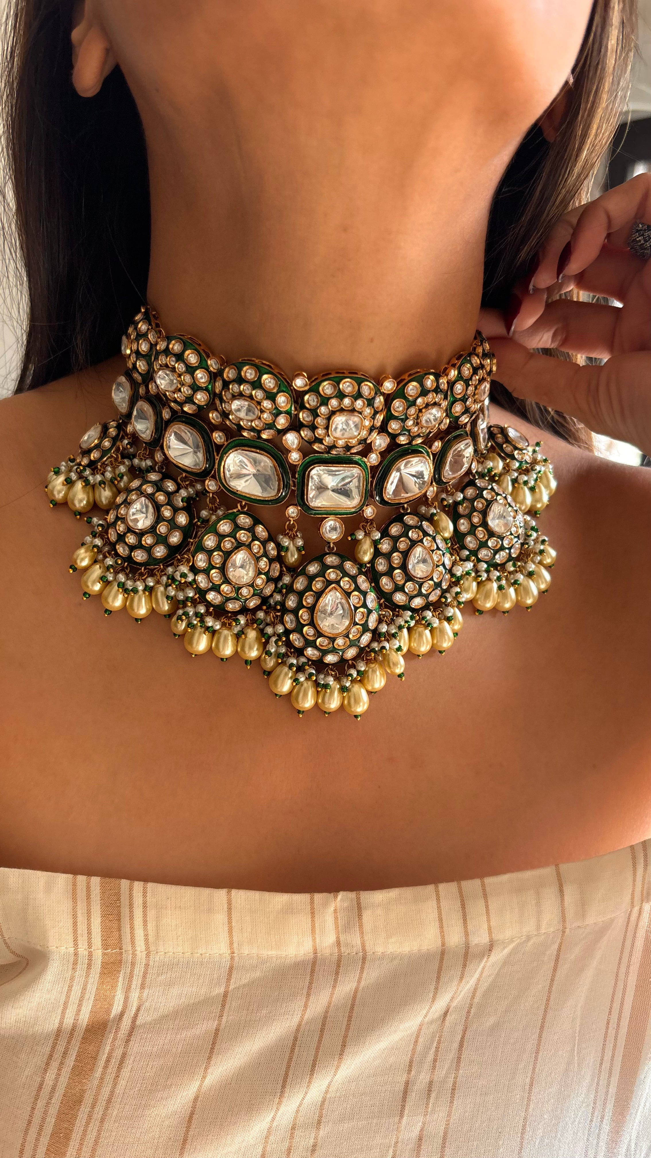 Amala emerald meenakari uncut polki choker