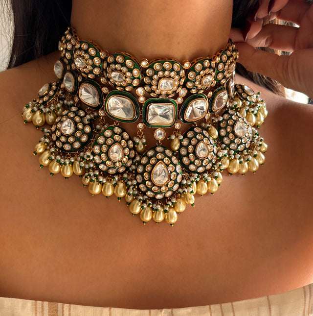 Amala emerald meenakari uncut polki choker