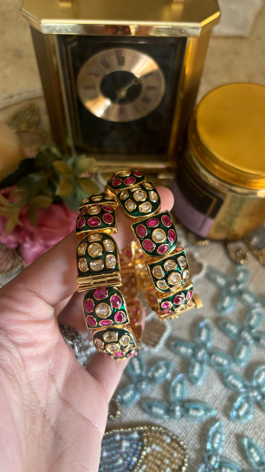Emerald & ruby meenakari bangles