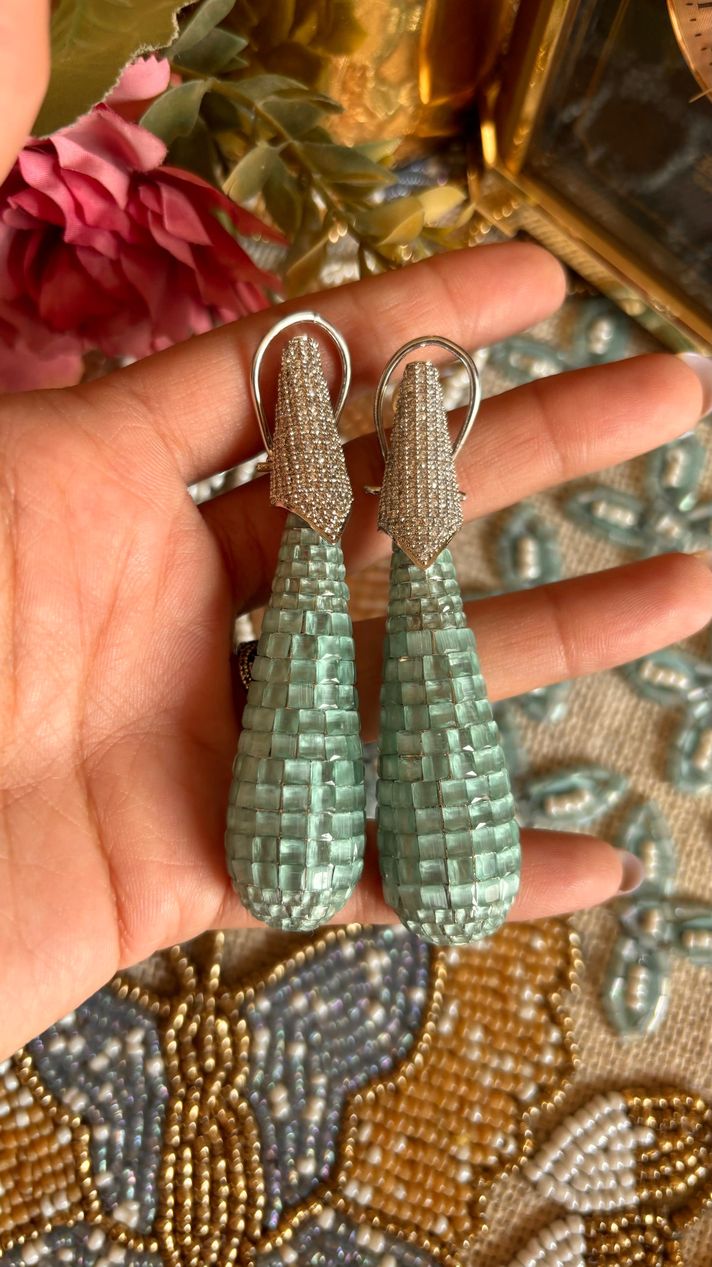 Mint danglers with invisible setting