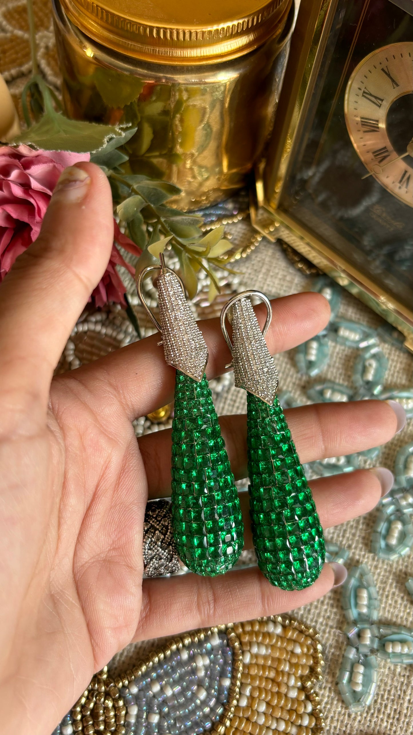 Emerald invisible setting earrings