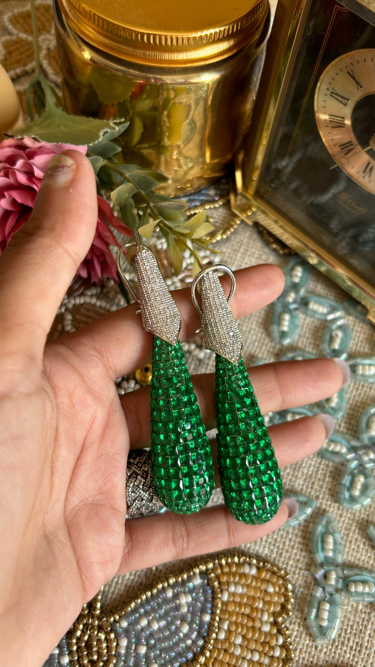 Emerald invisible setting earrings