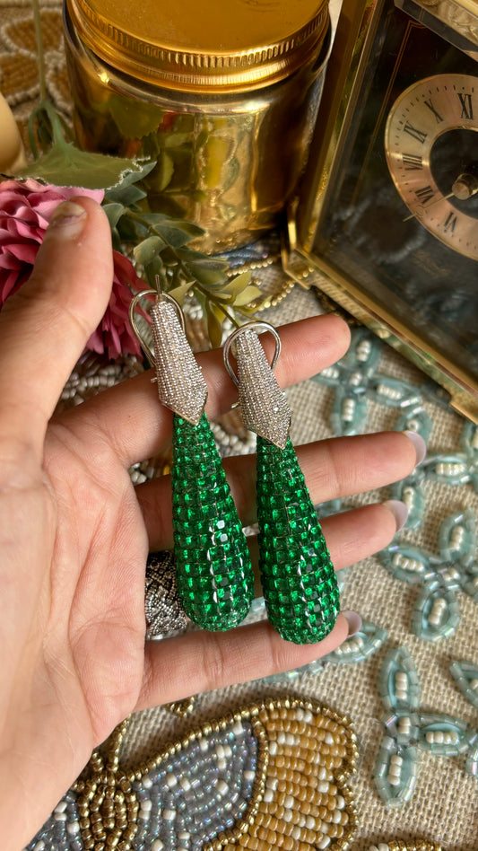 Emerald invisible setting earrings