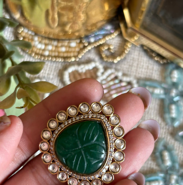 Emerald inlay adjustable victorian ring