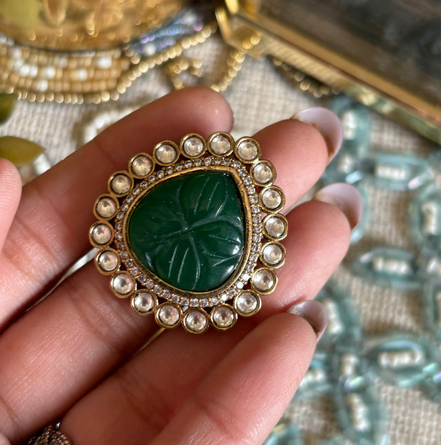 Emerald inlay adjustable victorian ring