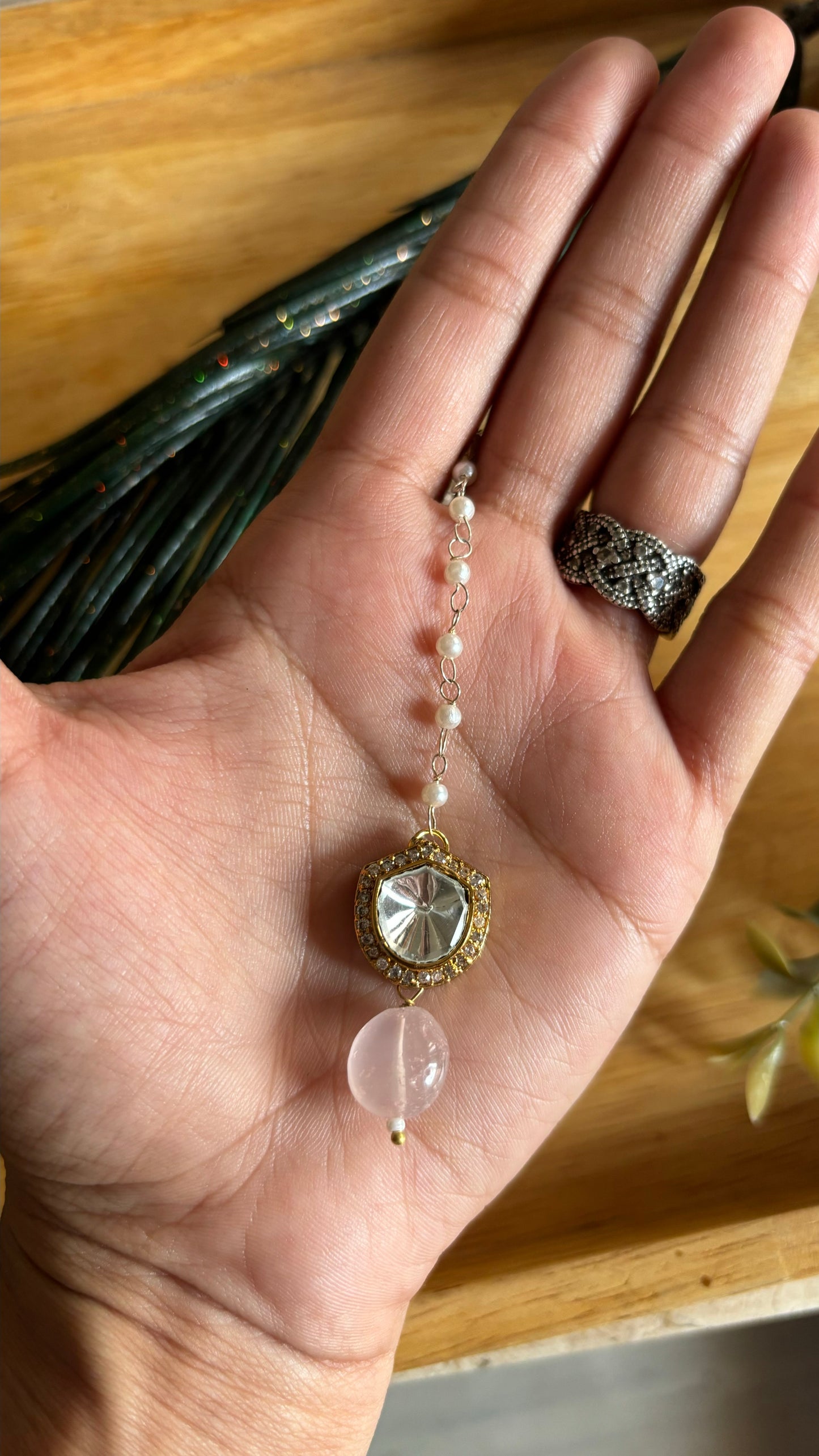 Rose quartz minimalist maangtika