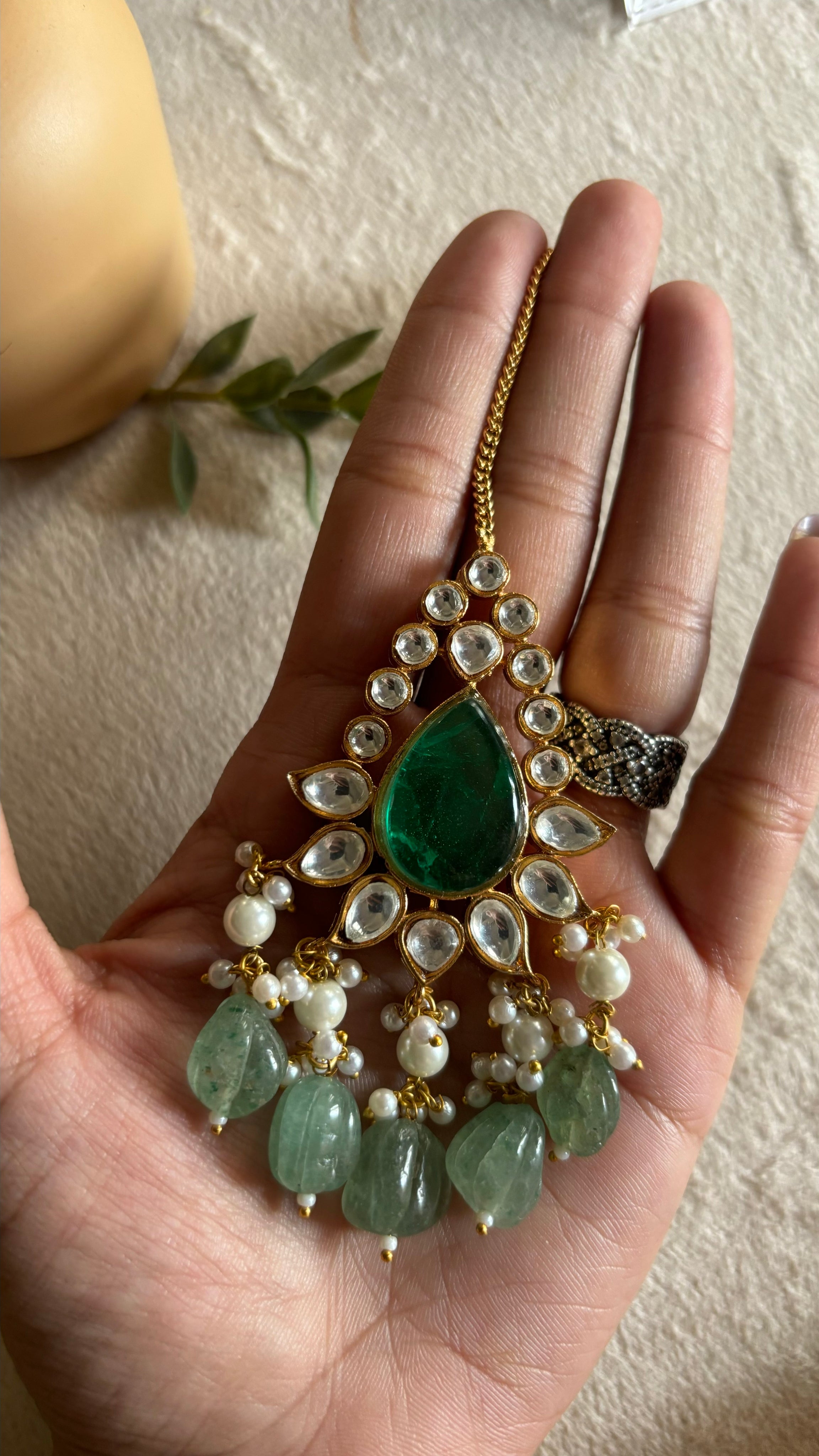 Emerald doublet mint drop maangtika