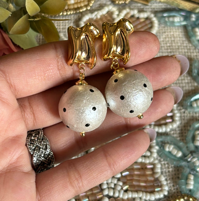 Polka dots gold danglers