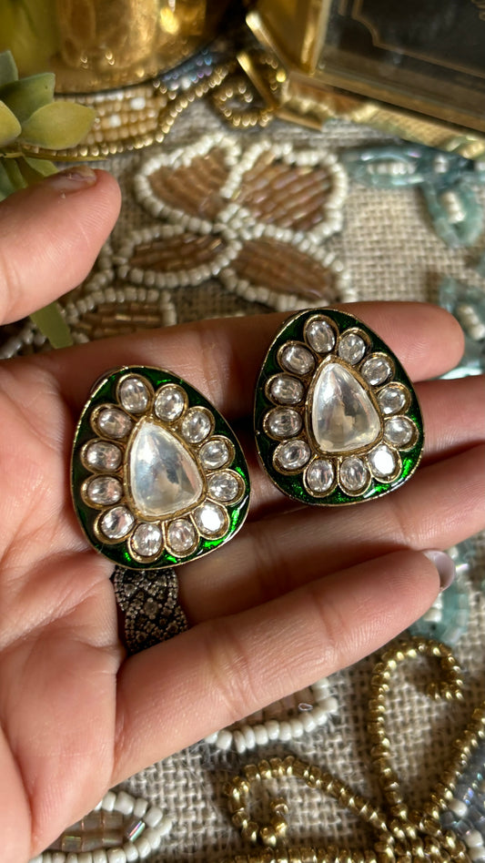 Meenakari Emerald studs