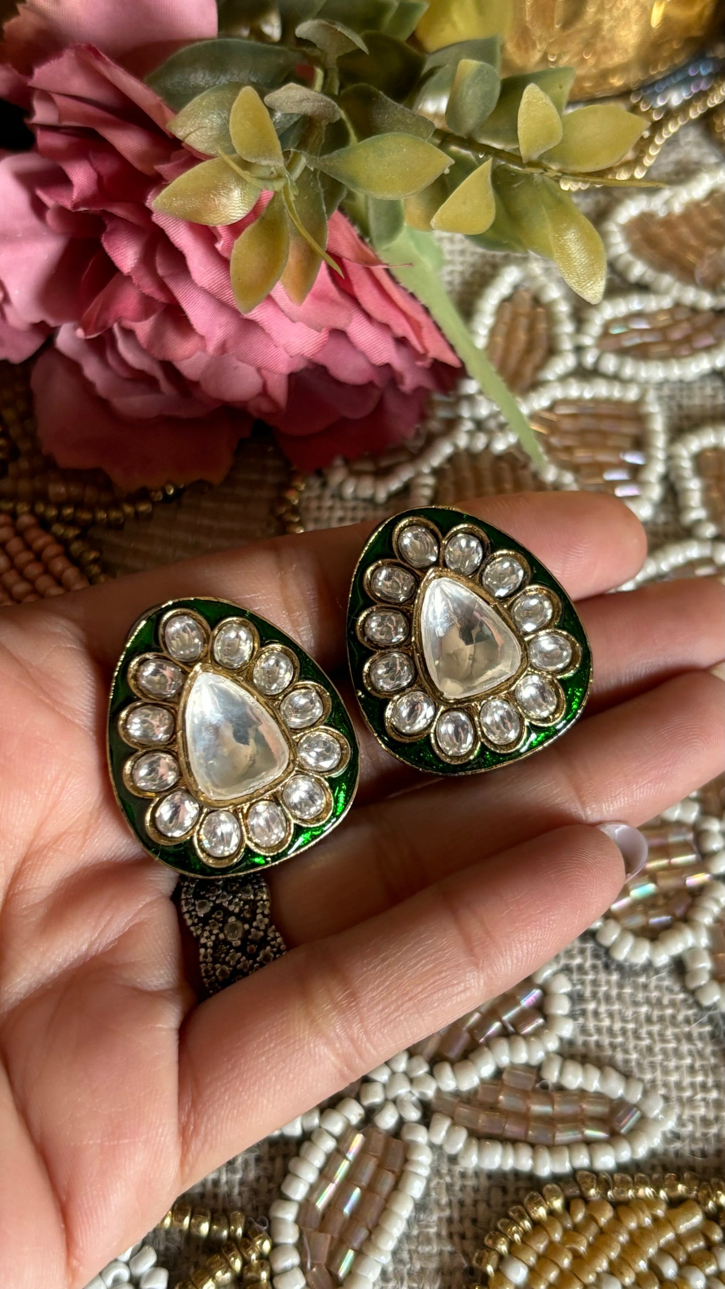Meenakari Emerald studs