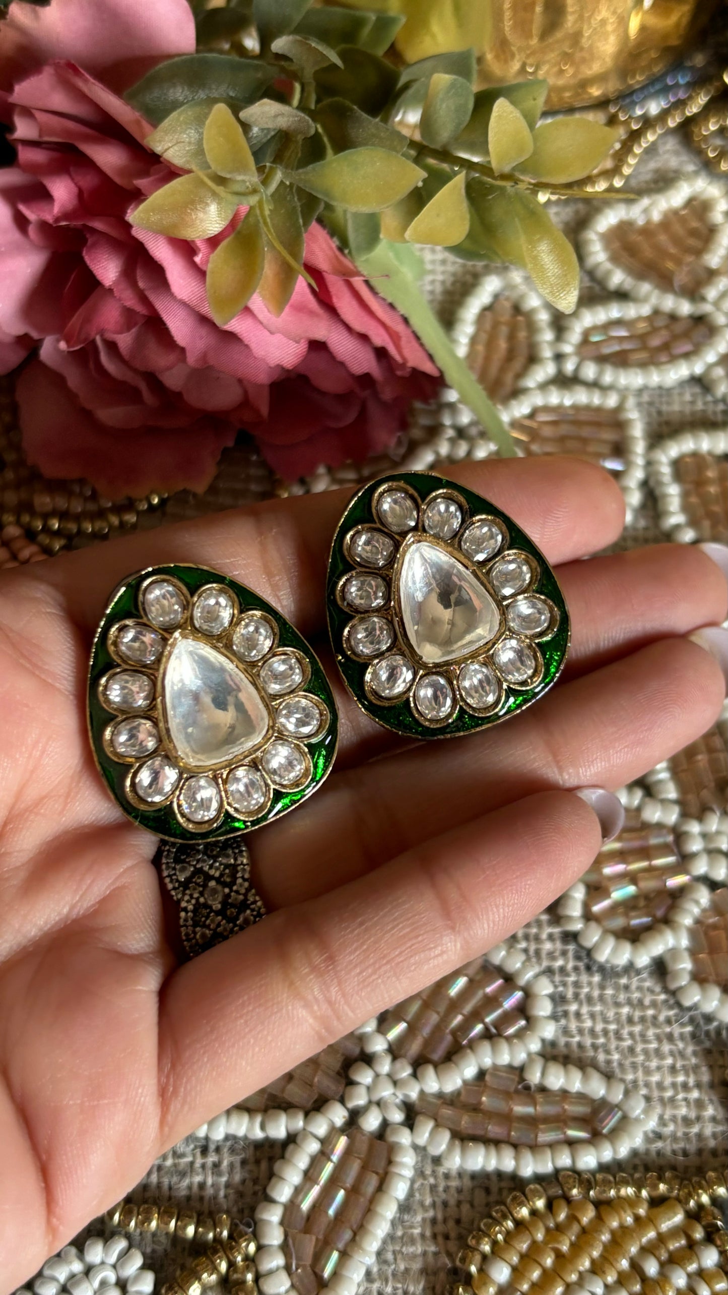 Meenakari Emerald studs