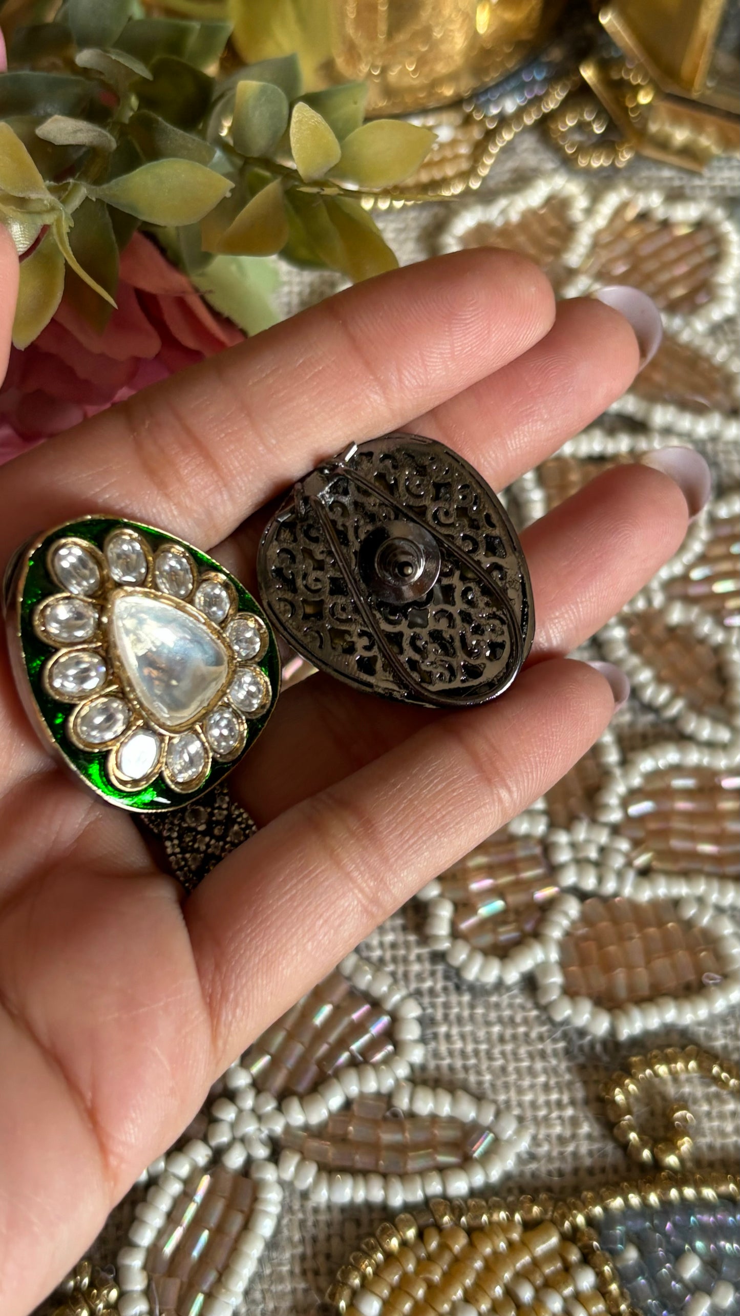 Meenakari Emerald studs