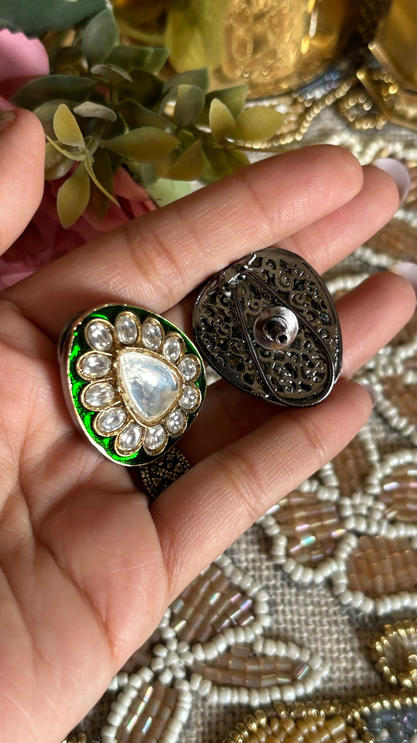 Meenakari Emerald studs