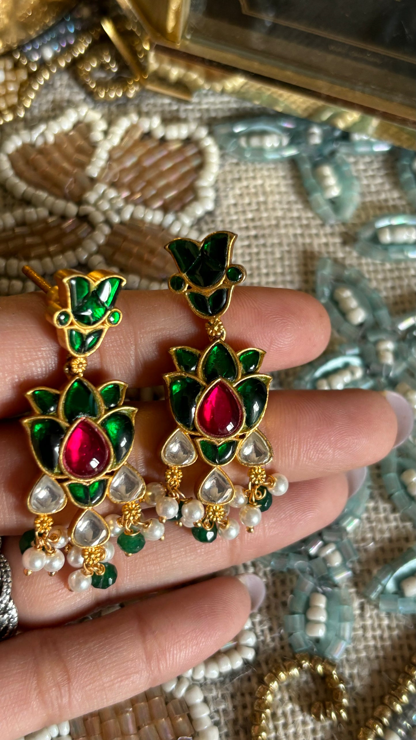 Rani pink & emerald paachi earrings