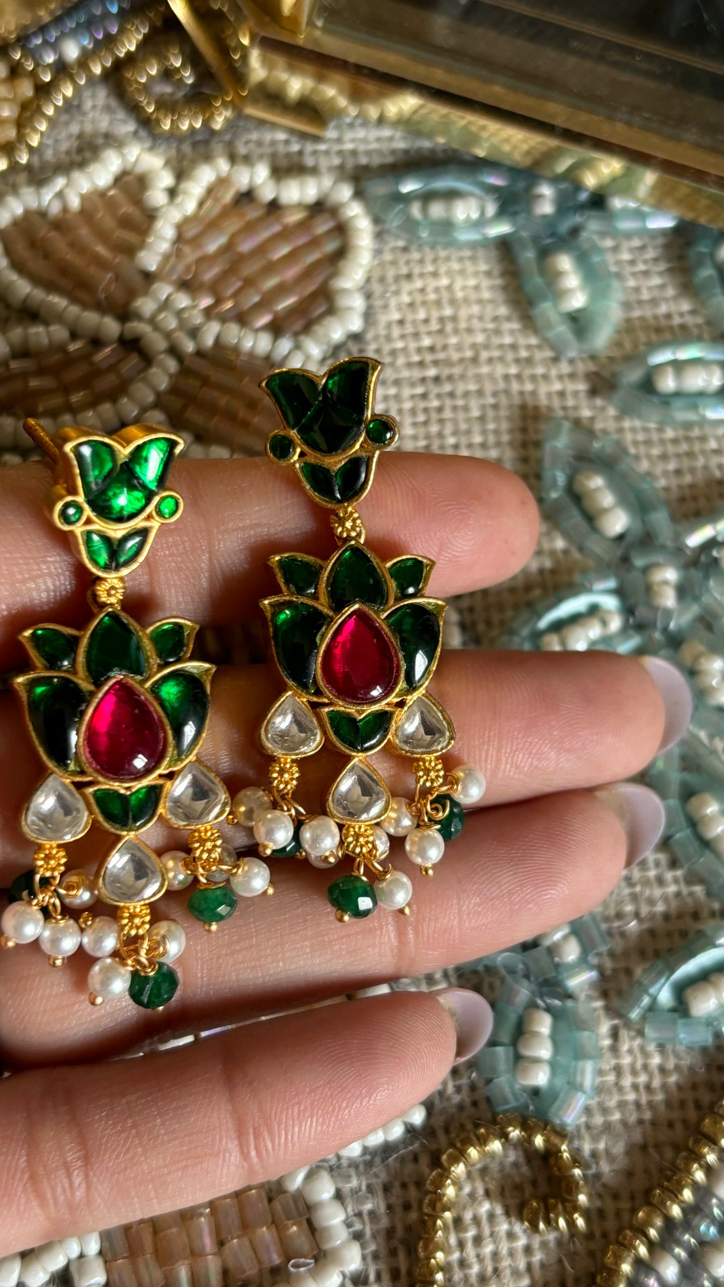 Rani pink & emerald paachi earrings