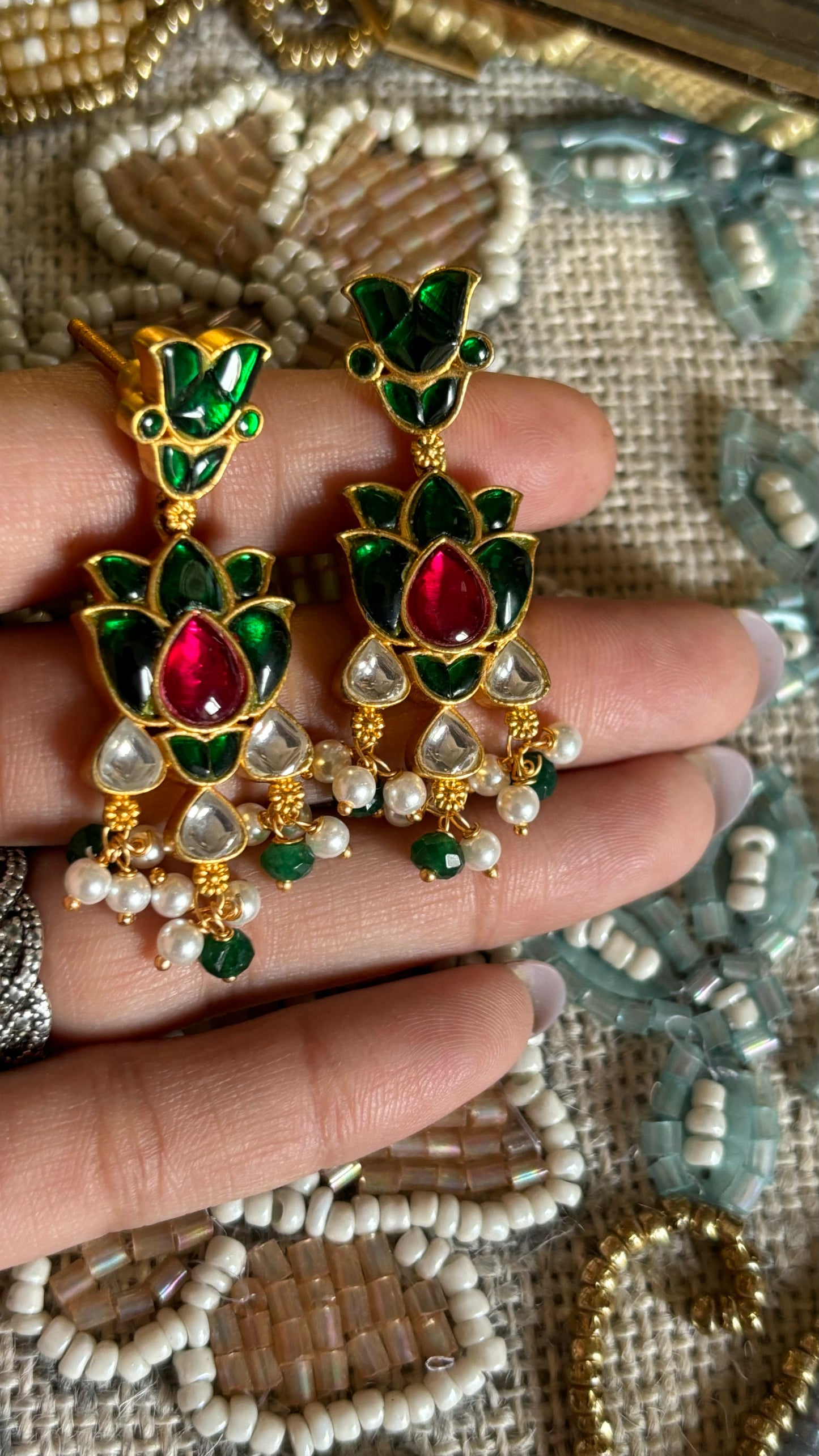 Rani pink & emerald paachi earrings