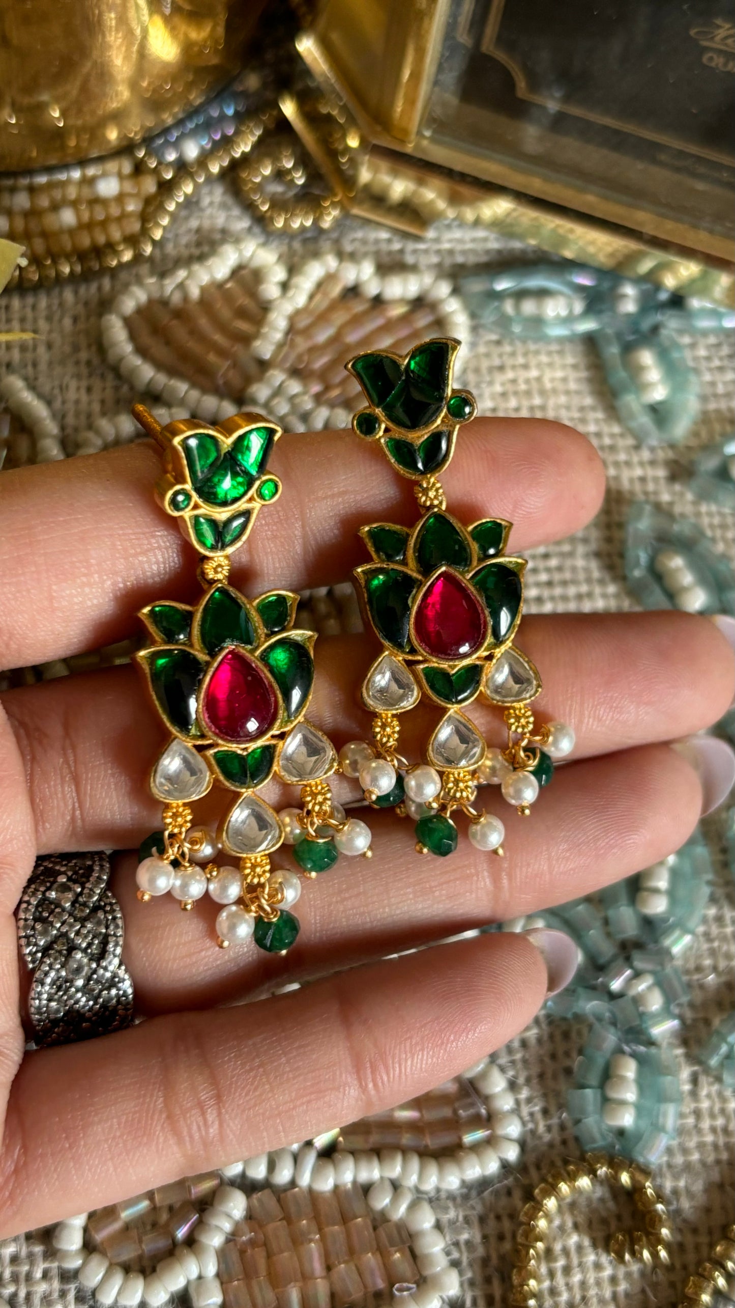 Rani pink & emerald paachi earrings