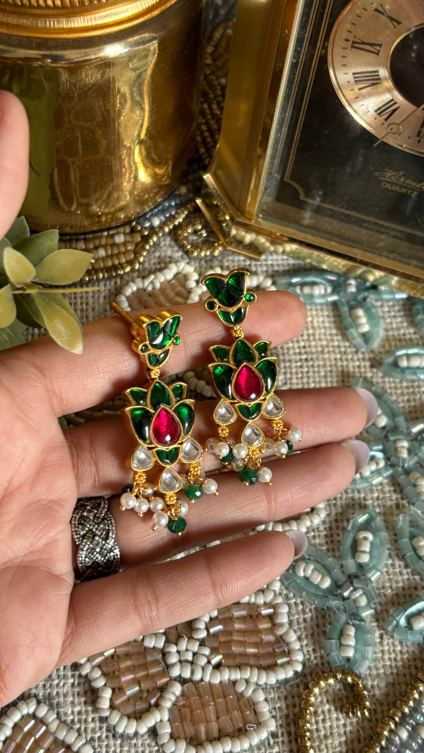 Rani pink & emerald paachi earrings