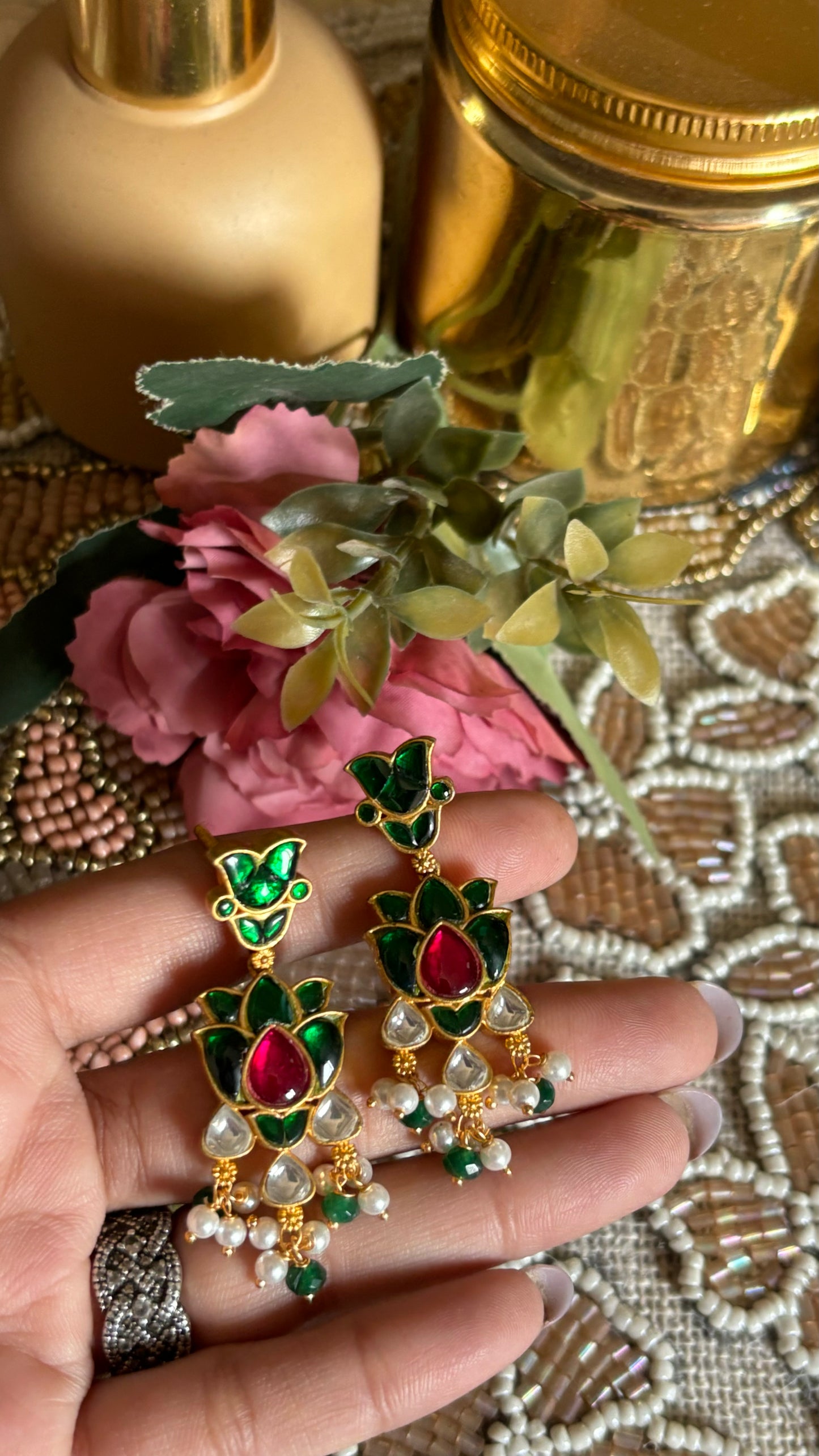 Rani pink & emerald paachi earrings