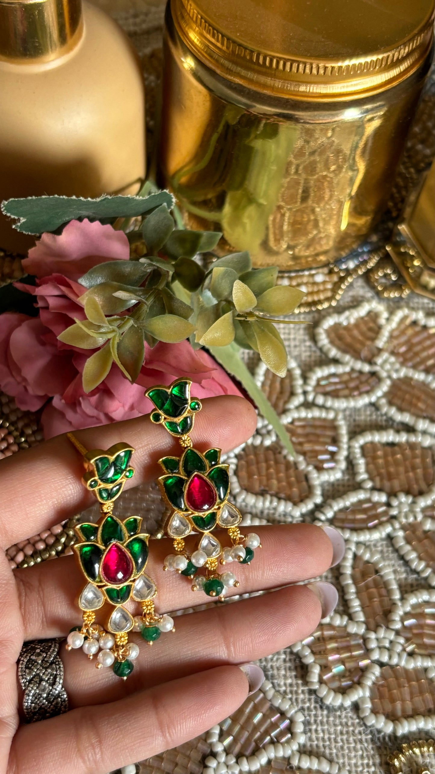 Rani pink & emerald paachi earrings