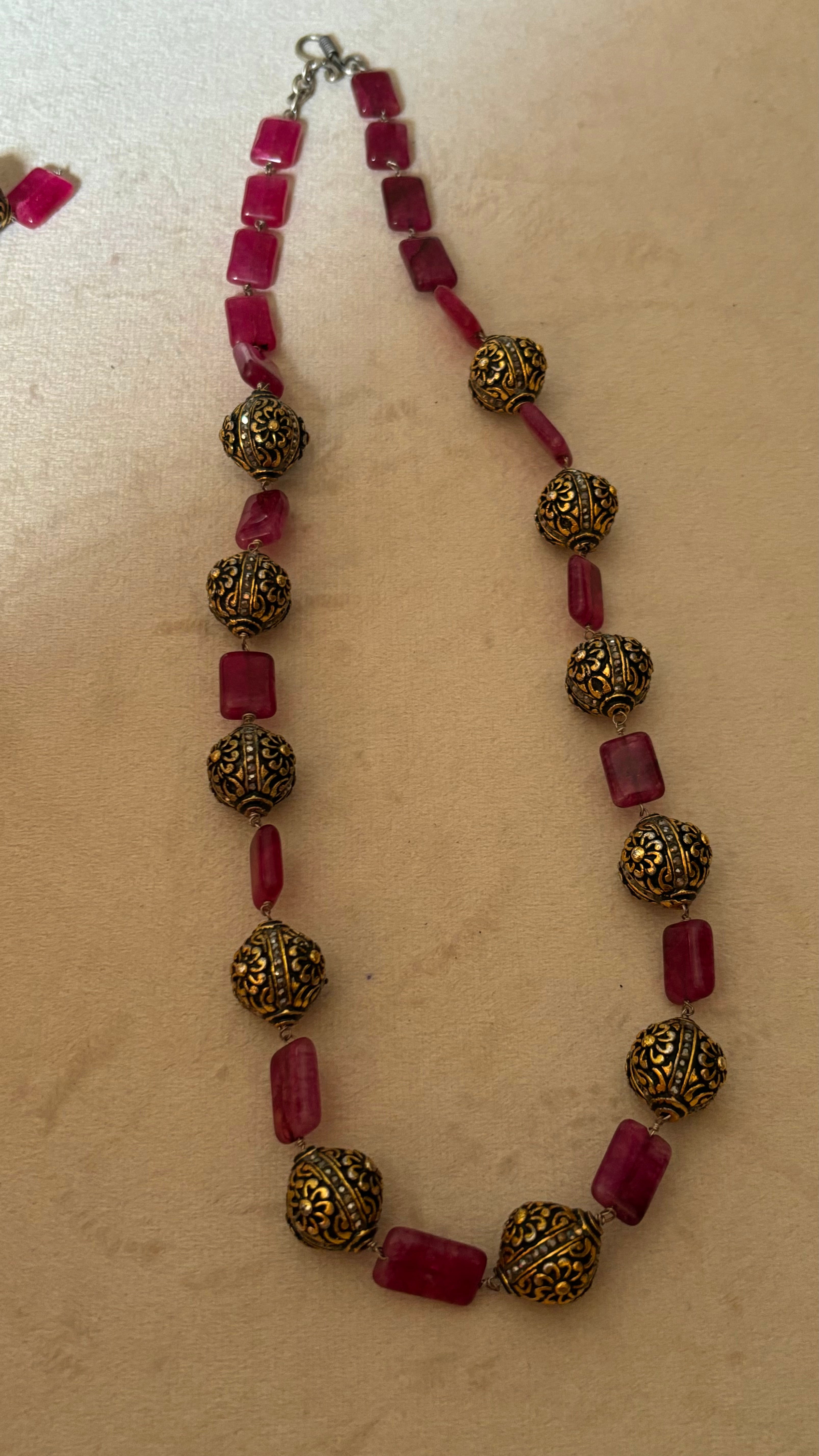 Ruby oxidised gold string with earrings