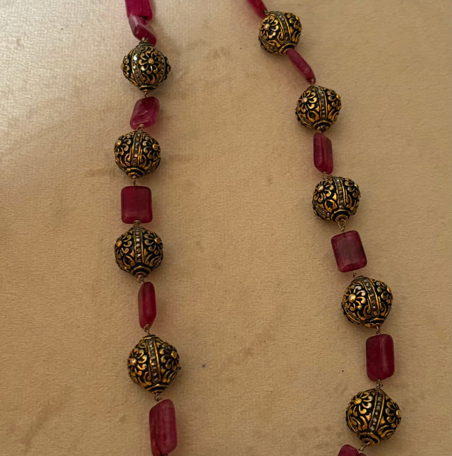 Ruby oxidised gold string with earrings