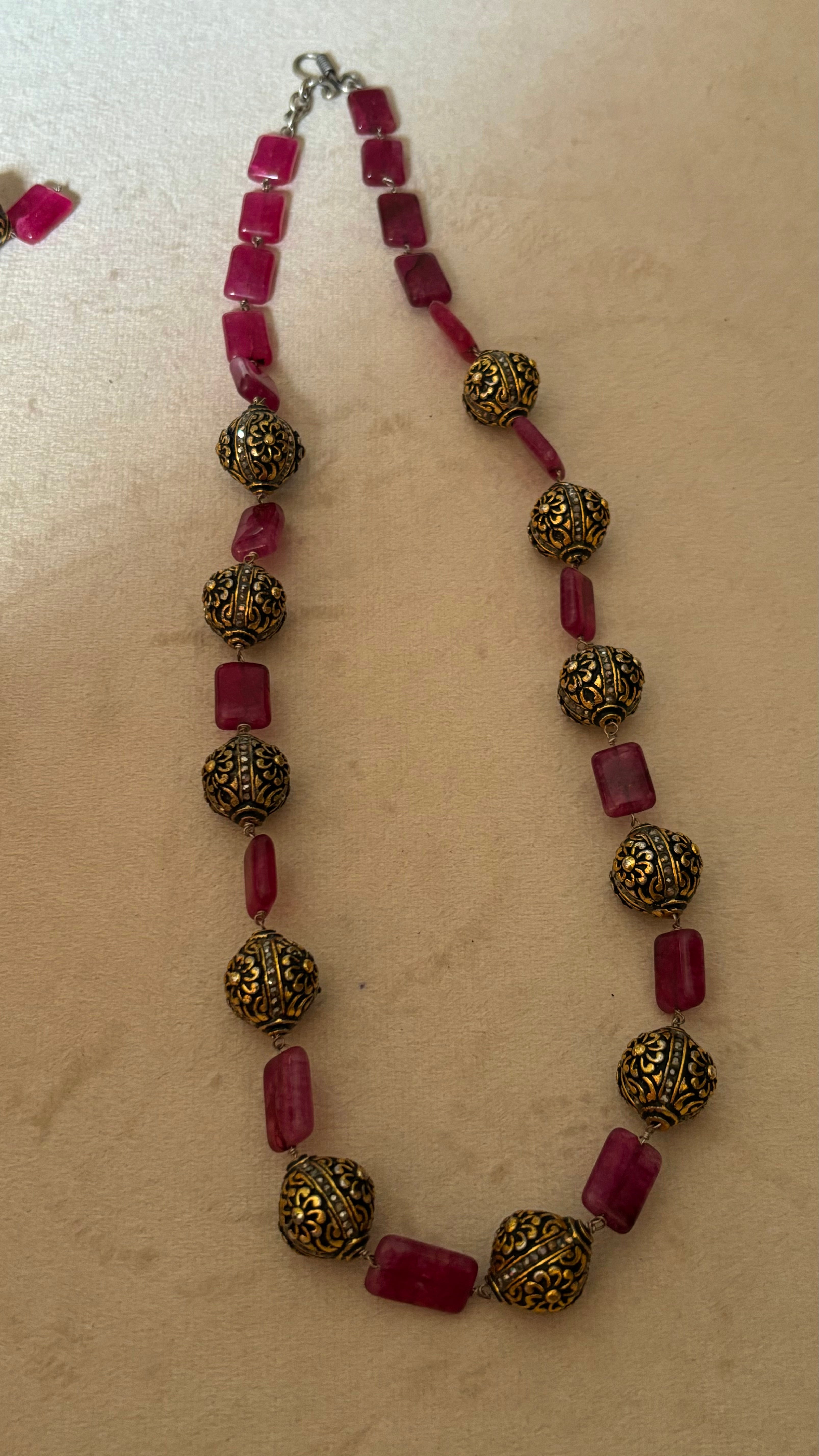 Ruby oxidised gold string with earrings