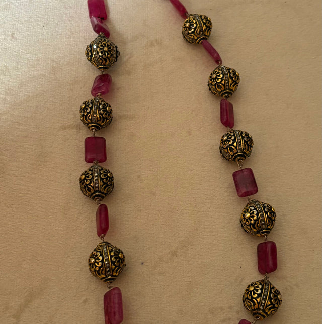 Ruby oxidised gold string with earrings