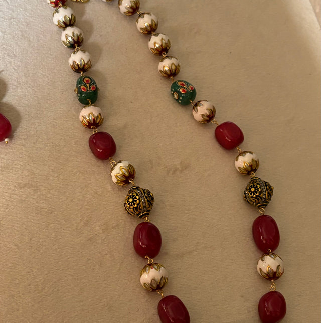 Ruby meenakari string with earrings