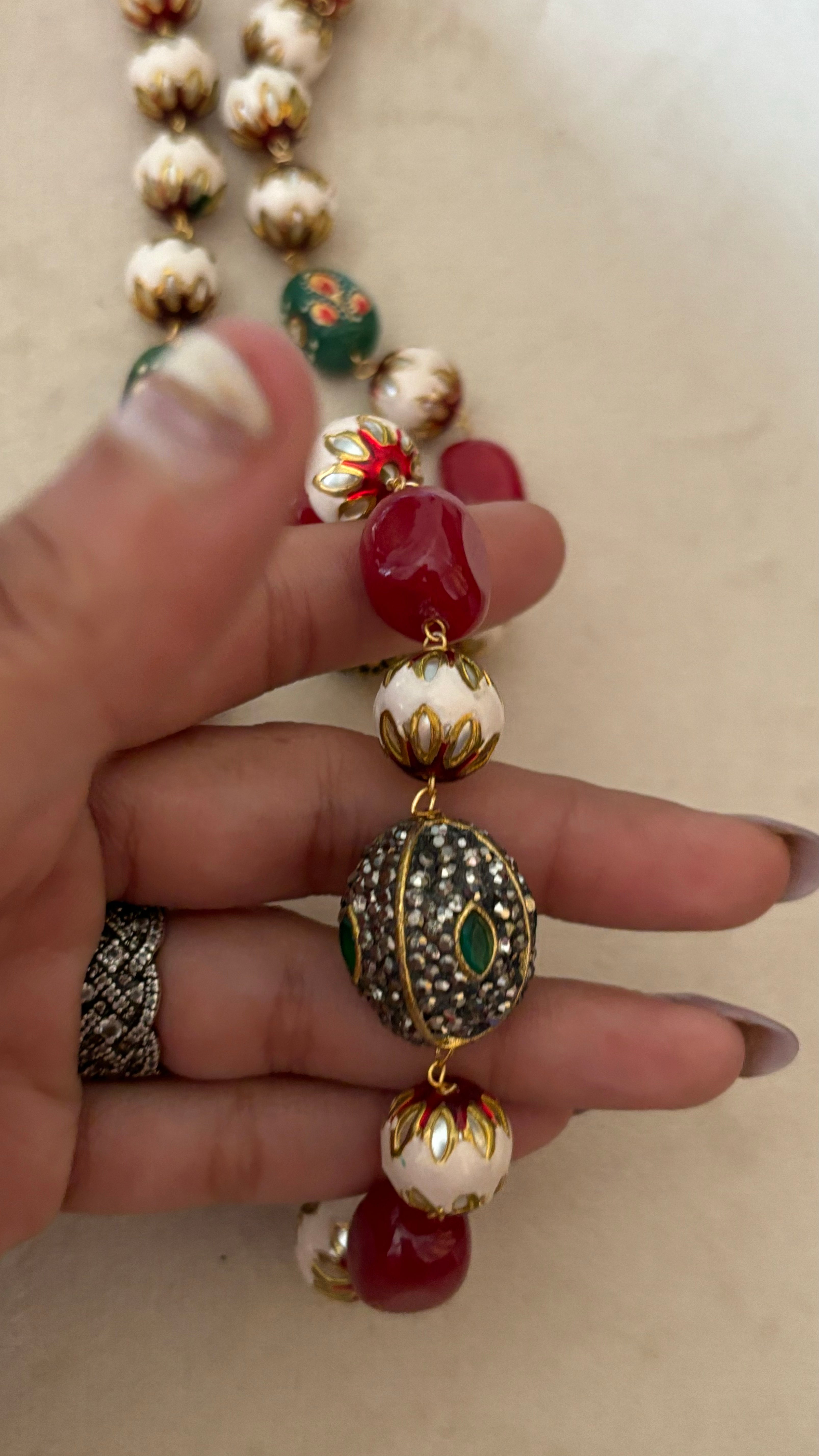 Ruby meenakari string with earrings