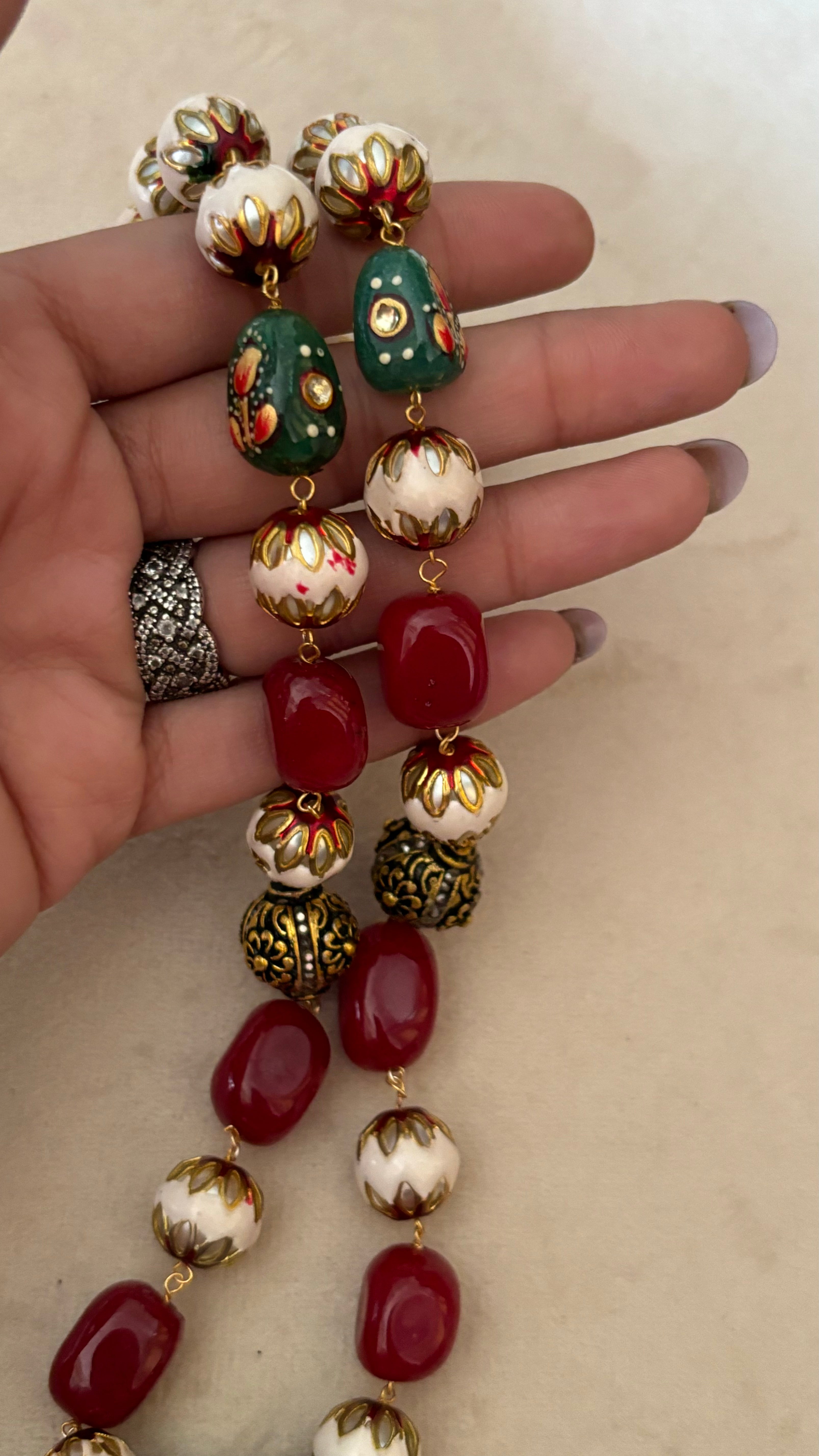 Ruby meenakari string with earrings