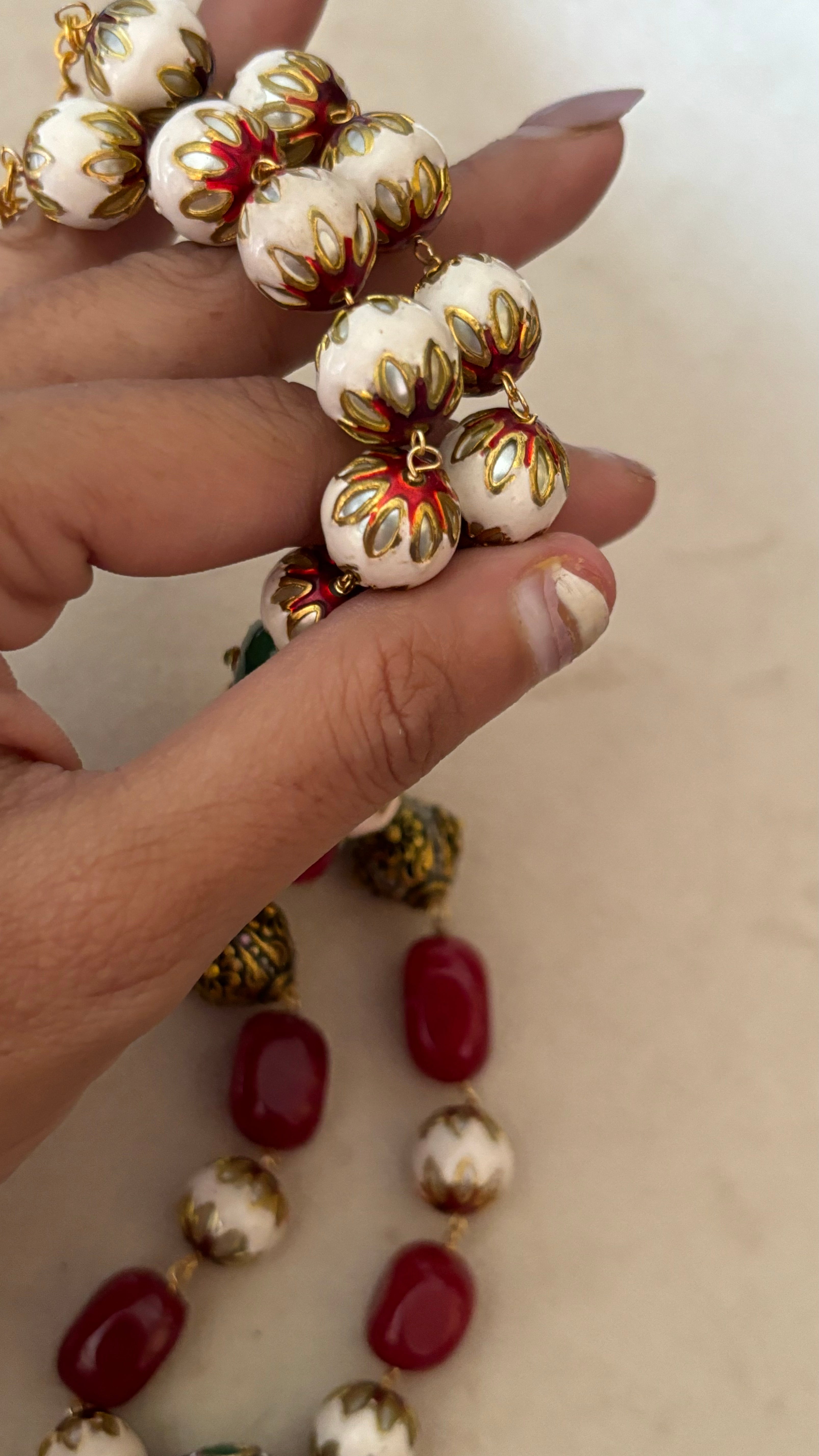 Ruby meenakari string with earrings