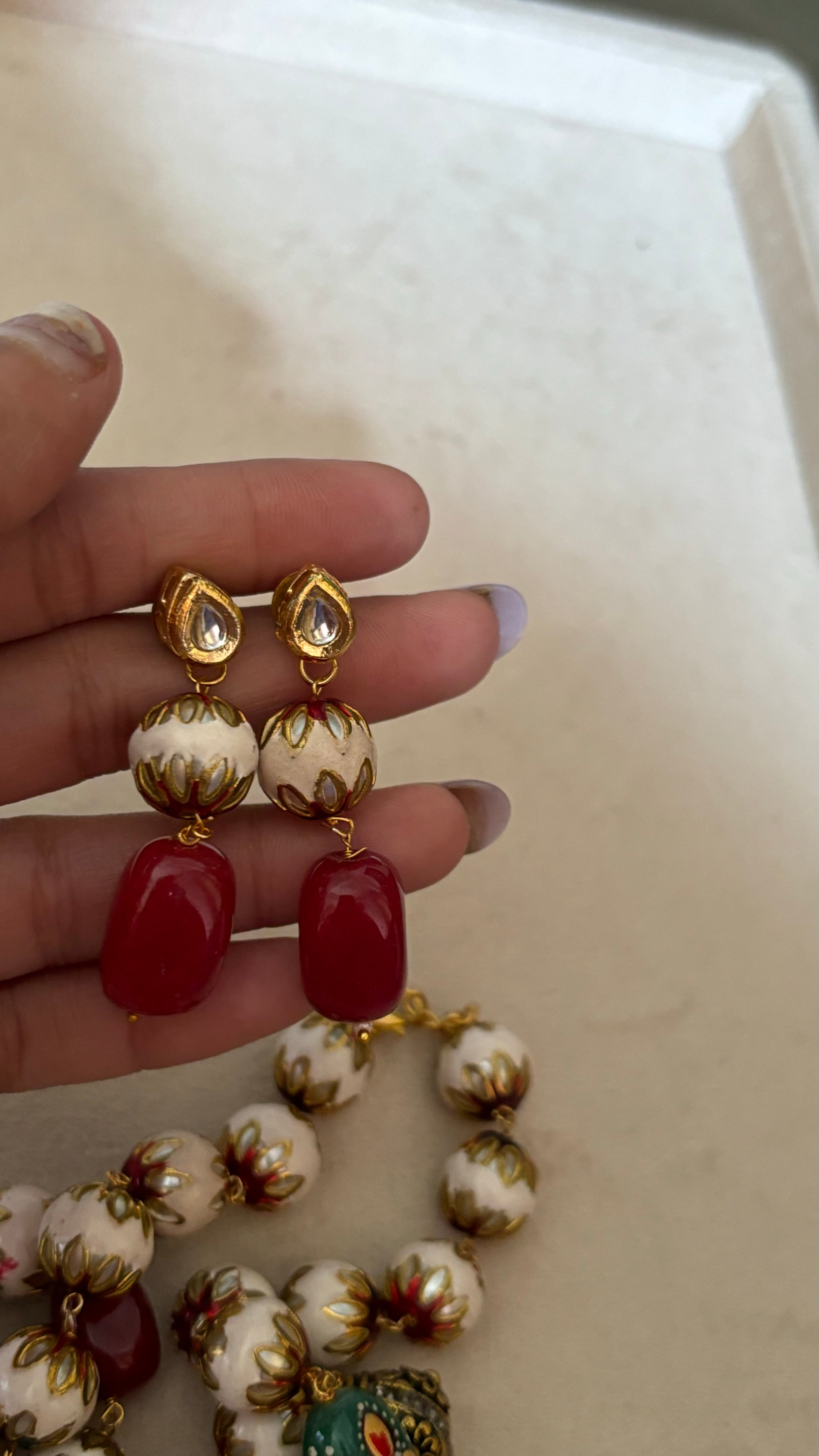 Ruby meenakari string with earrings