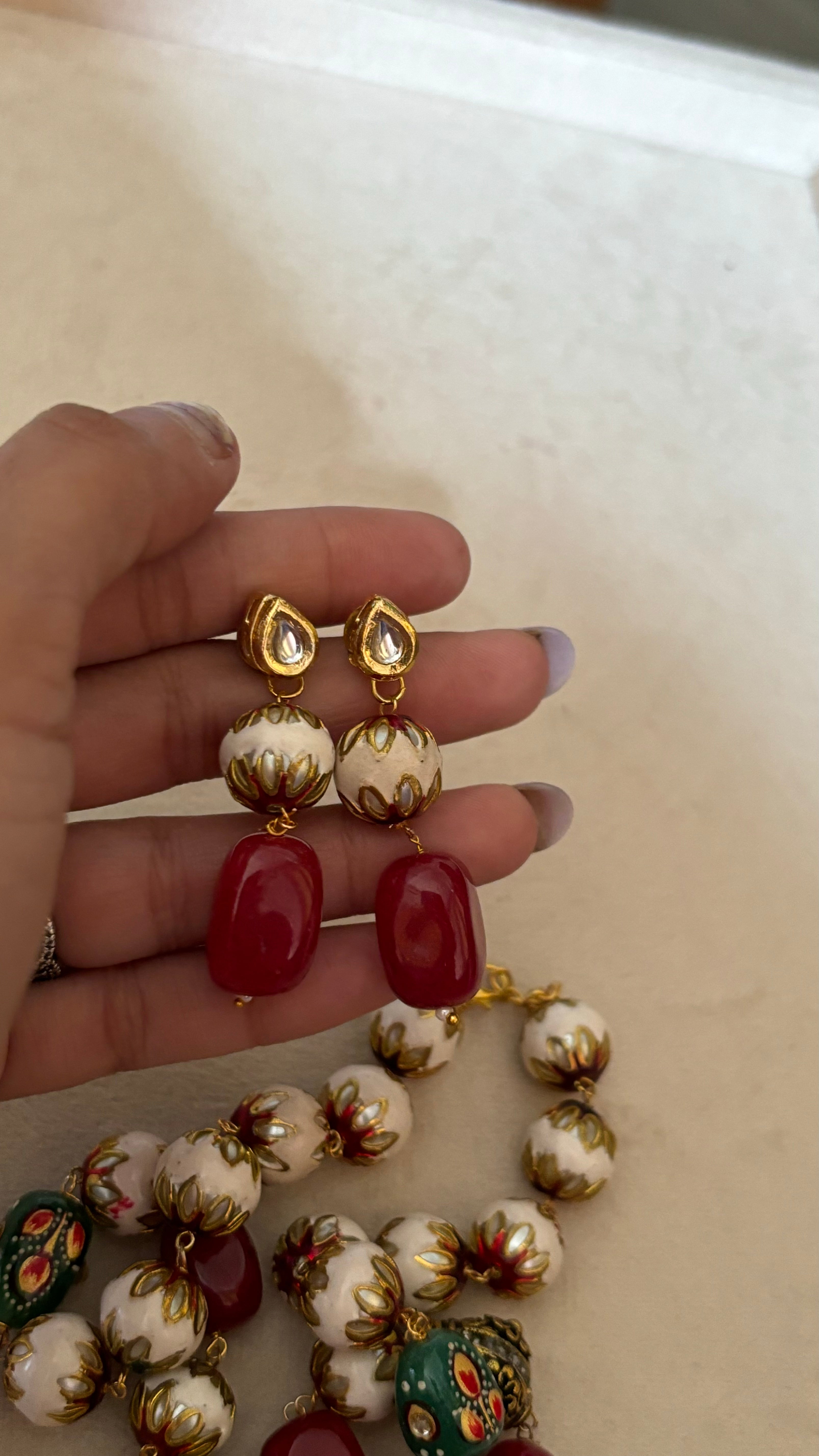 Ruby meenakari string with earrings