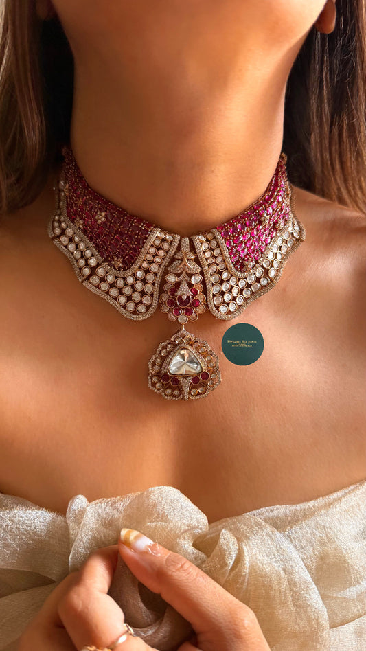 Raniwala inspired ruby moissanite choker set