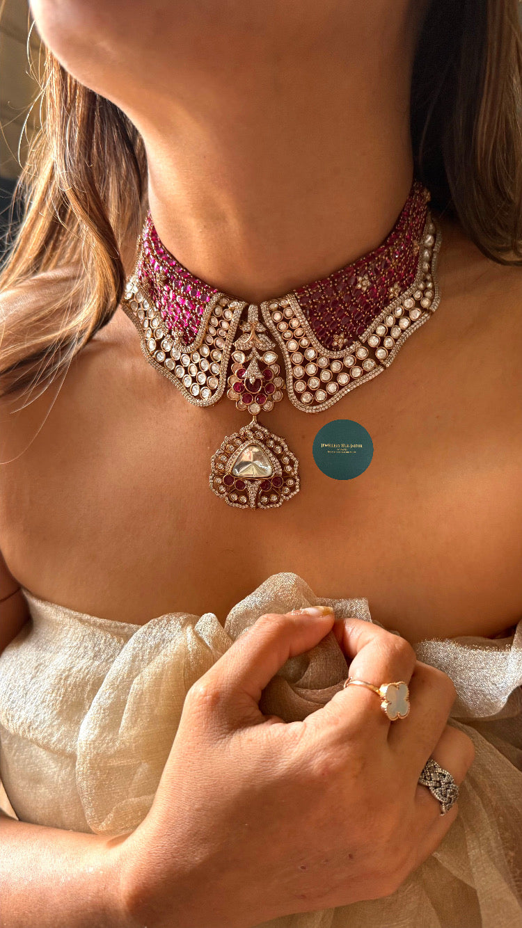 Raniwala inspired ruby moissanite choker set
