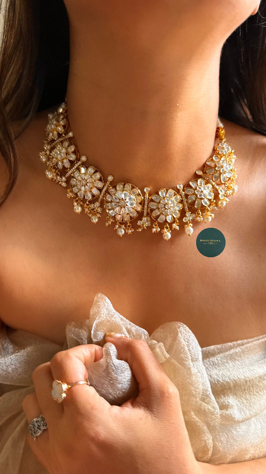 Real moissanite pearl detailing floral set
