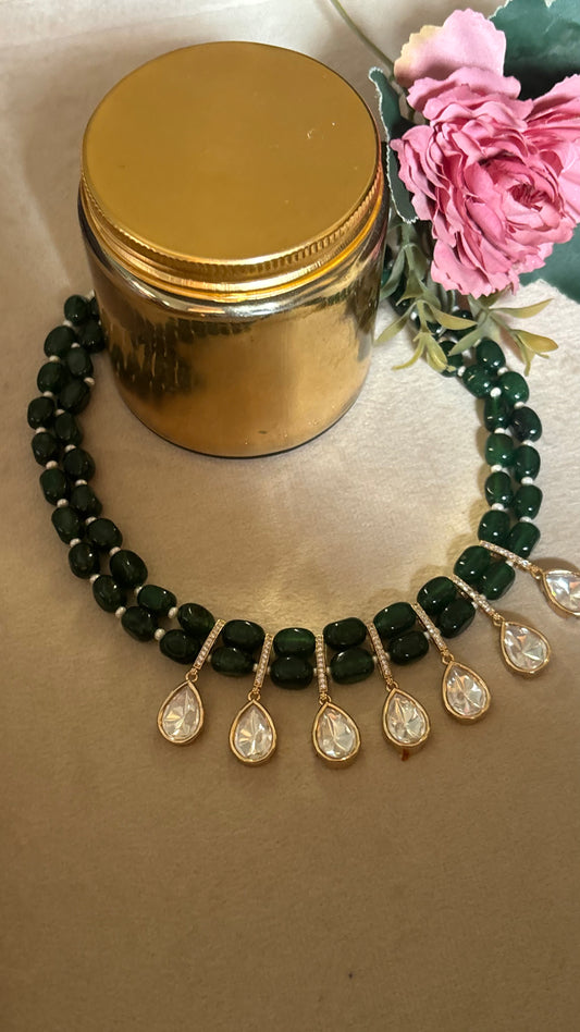 Emerald Moissanite string with earrings
