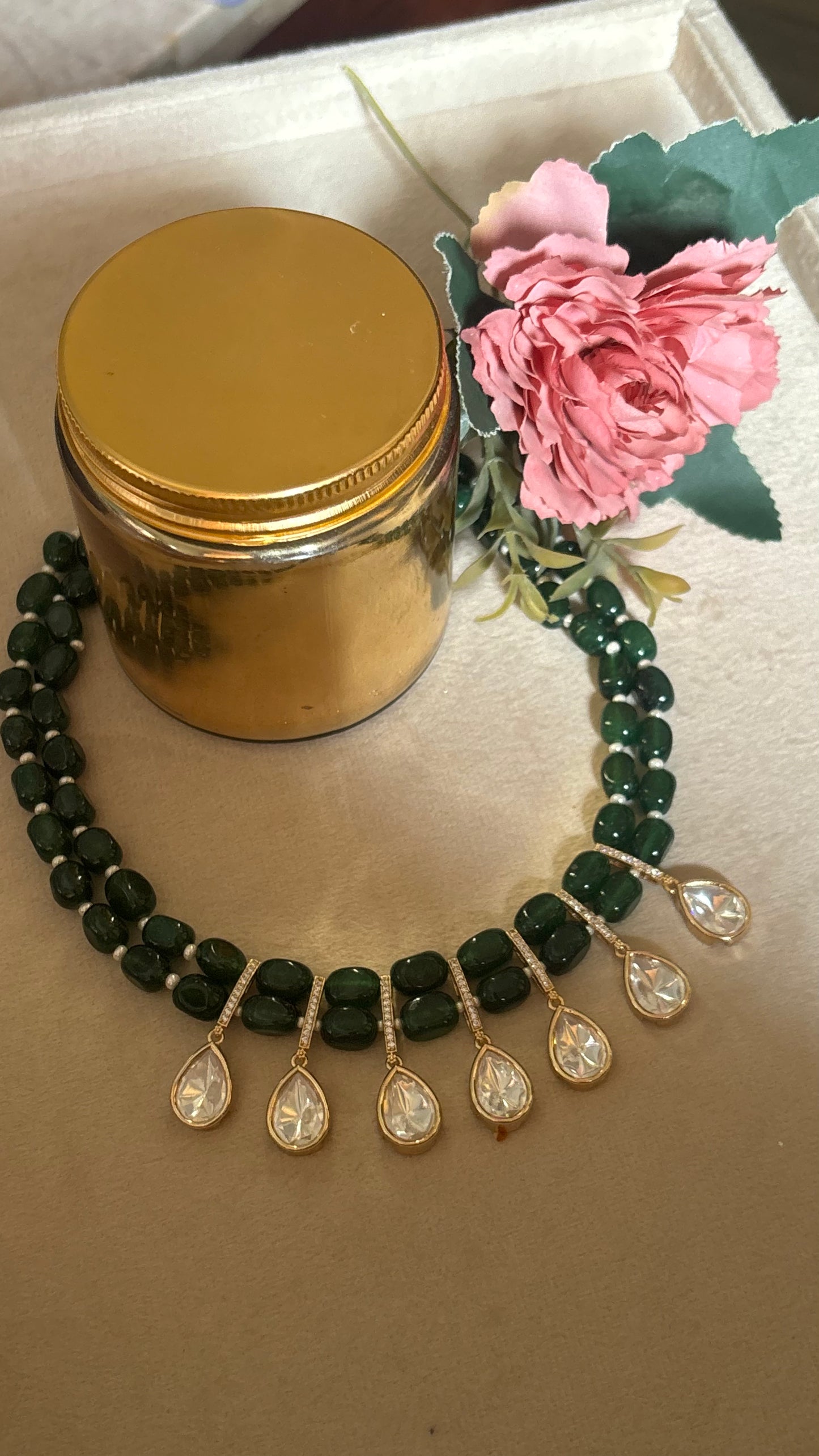 Emerald Moissanite string with earrings