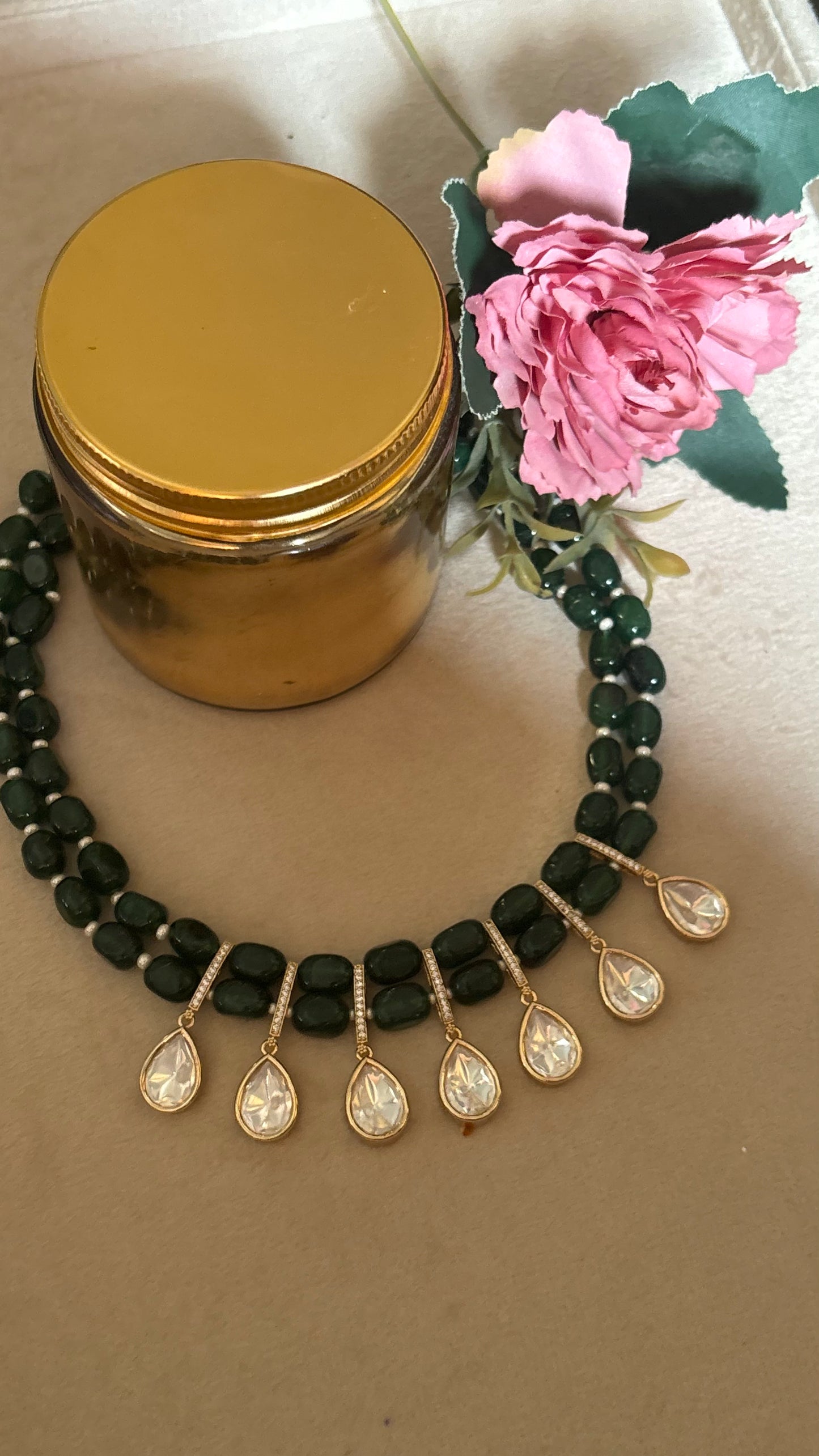 Emerald Moissanite string with earrings