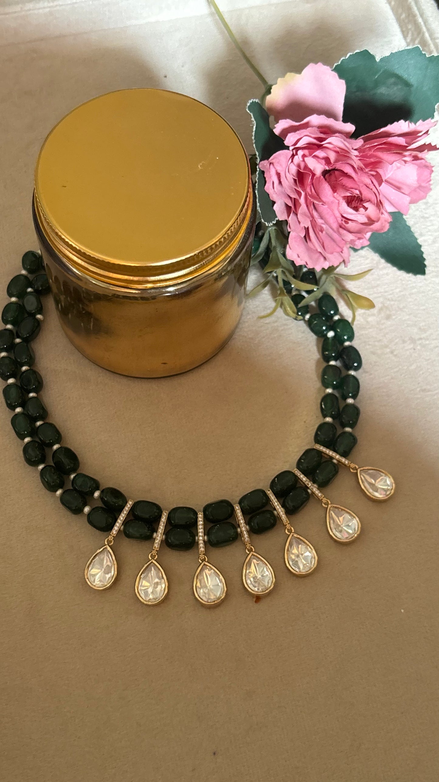 Emerald Moissanite string with earrings