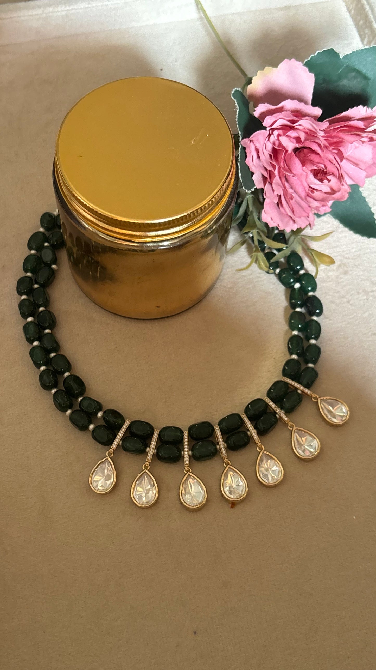 Emerald Moissanite string with earrings