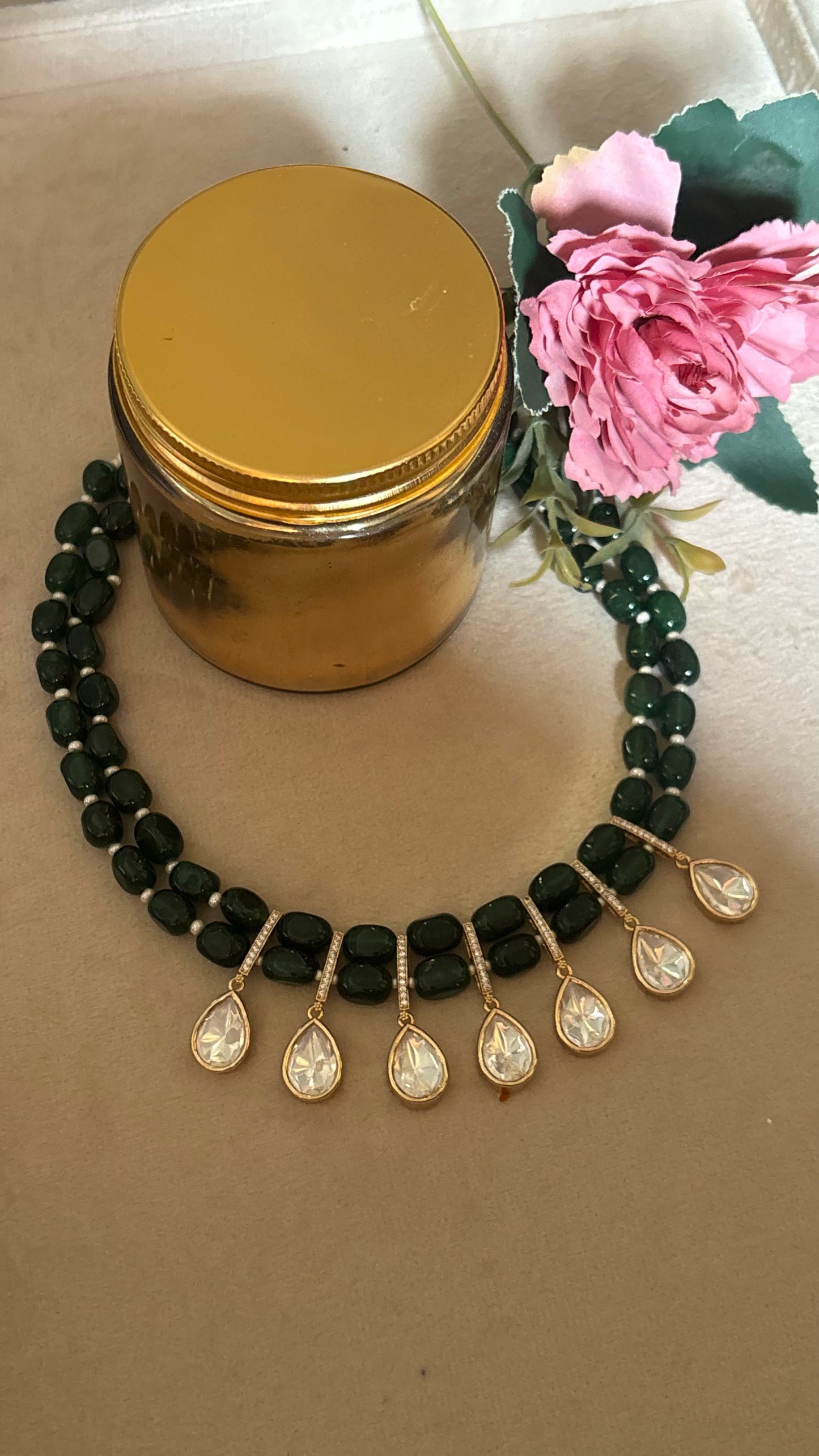 Emerald Moissanite string with earrings